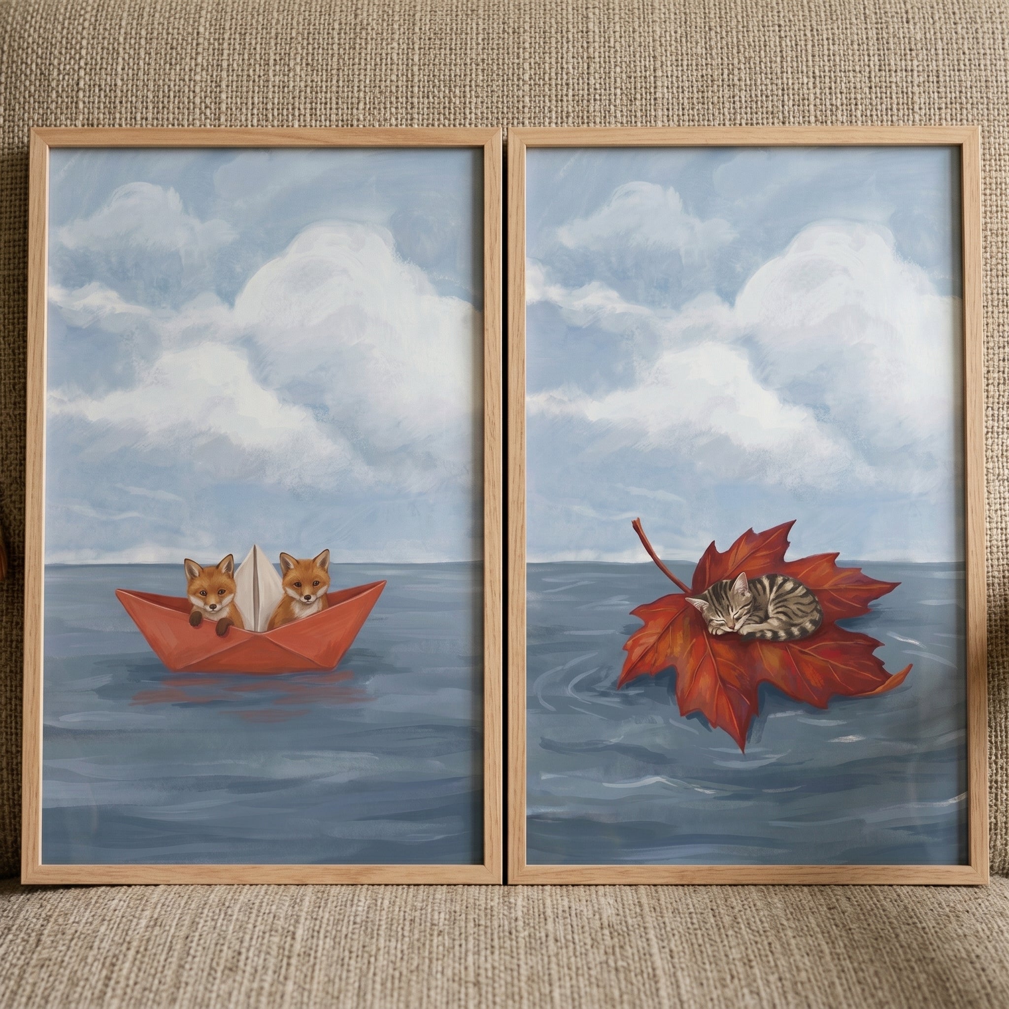 Coastal Blue Water Animals Wall Art Set of 2 - Little Voyagers