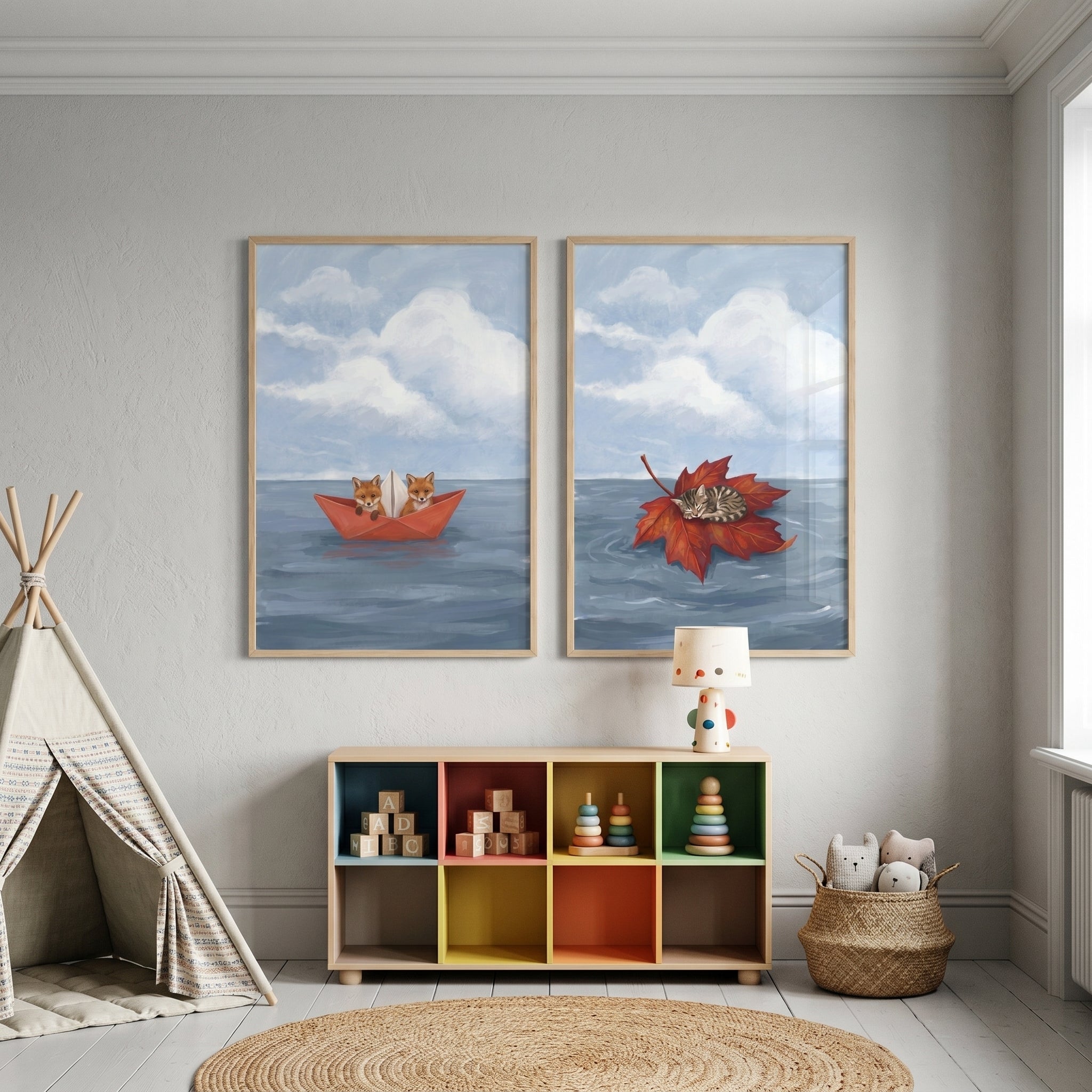 Coastal Blue Water Animals Wall Art Set of 2 - Little Voyagers