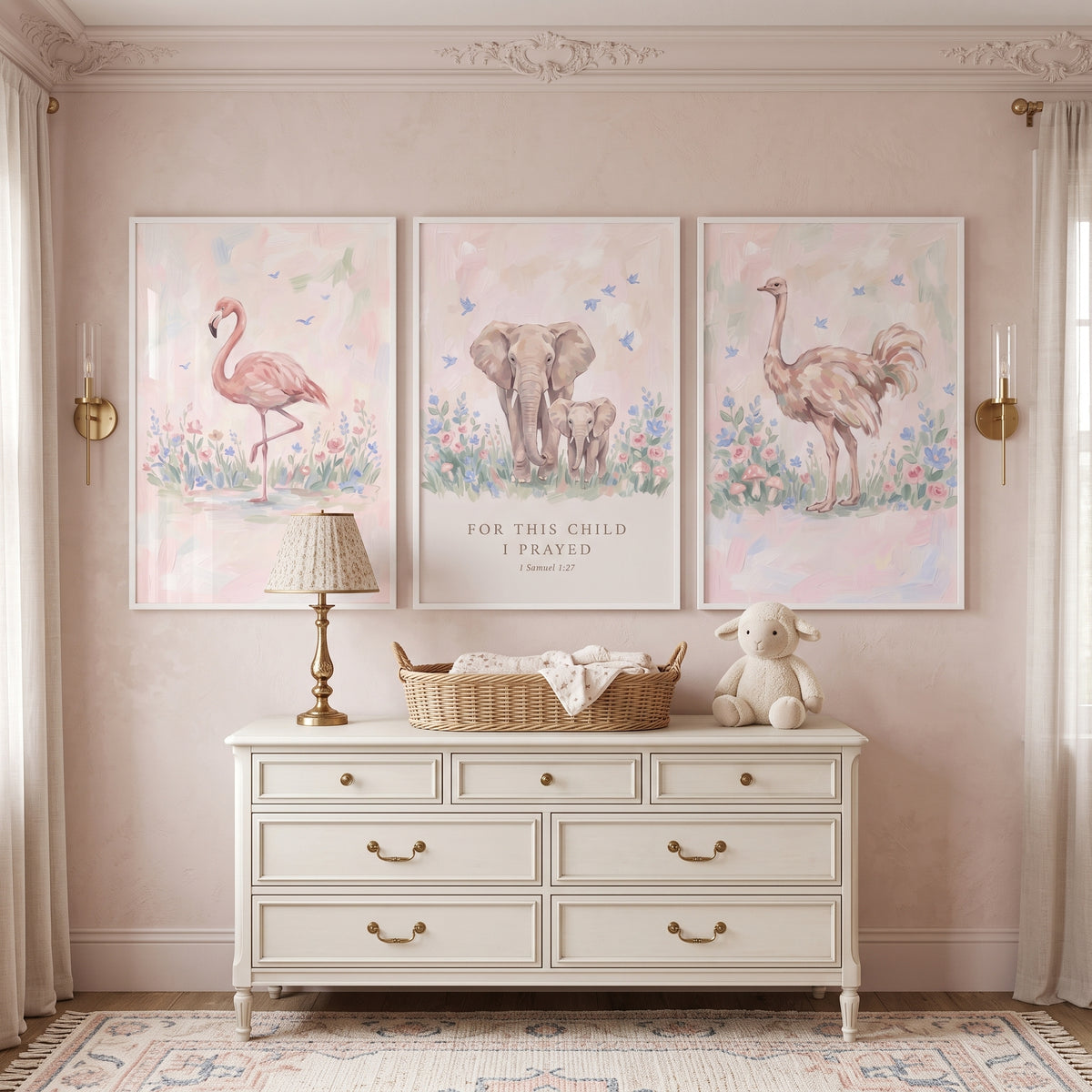 Coastal Blush Savanna Animals Wall Art Set Of 3 - Answered Prayer Safari