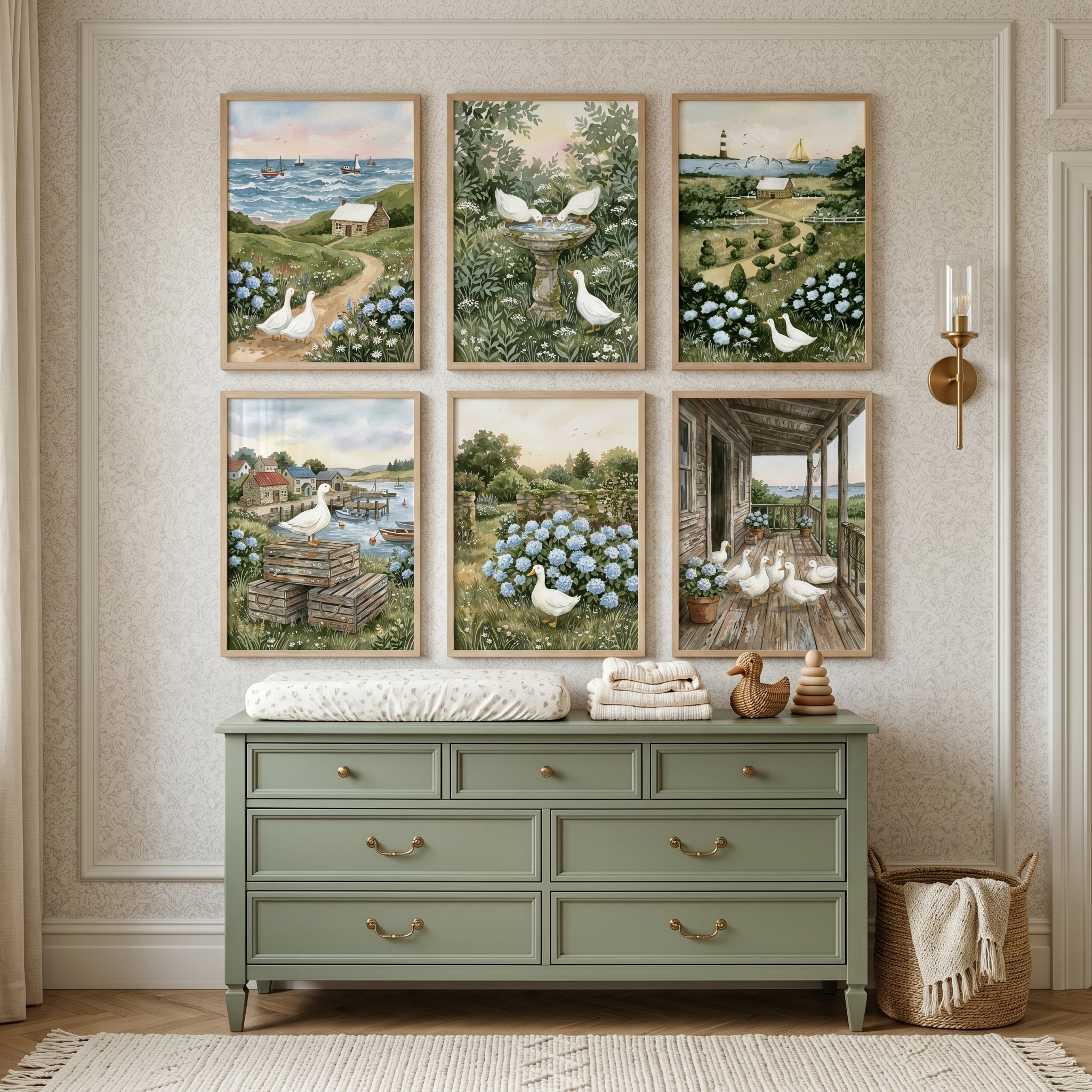 Coastal Grandmother White Duck Wall Art Set of 6 - Seaside Duck Life