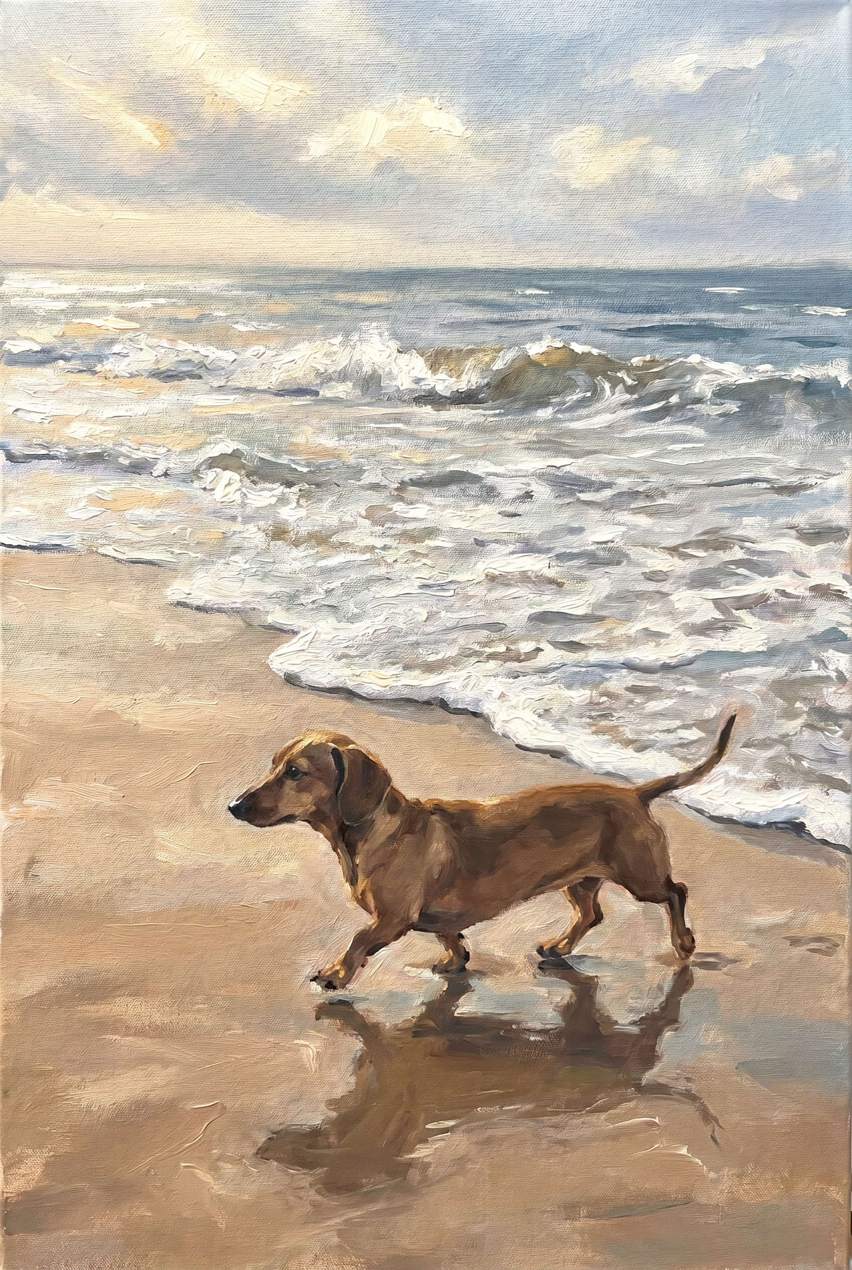 Coastal Horizon Brown Dachshund Dog Wall Art - Coastal Hound Stroll