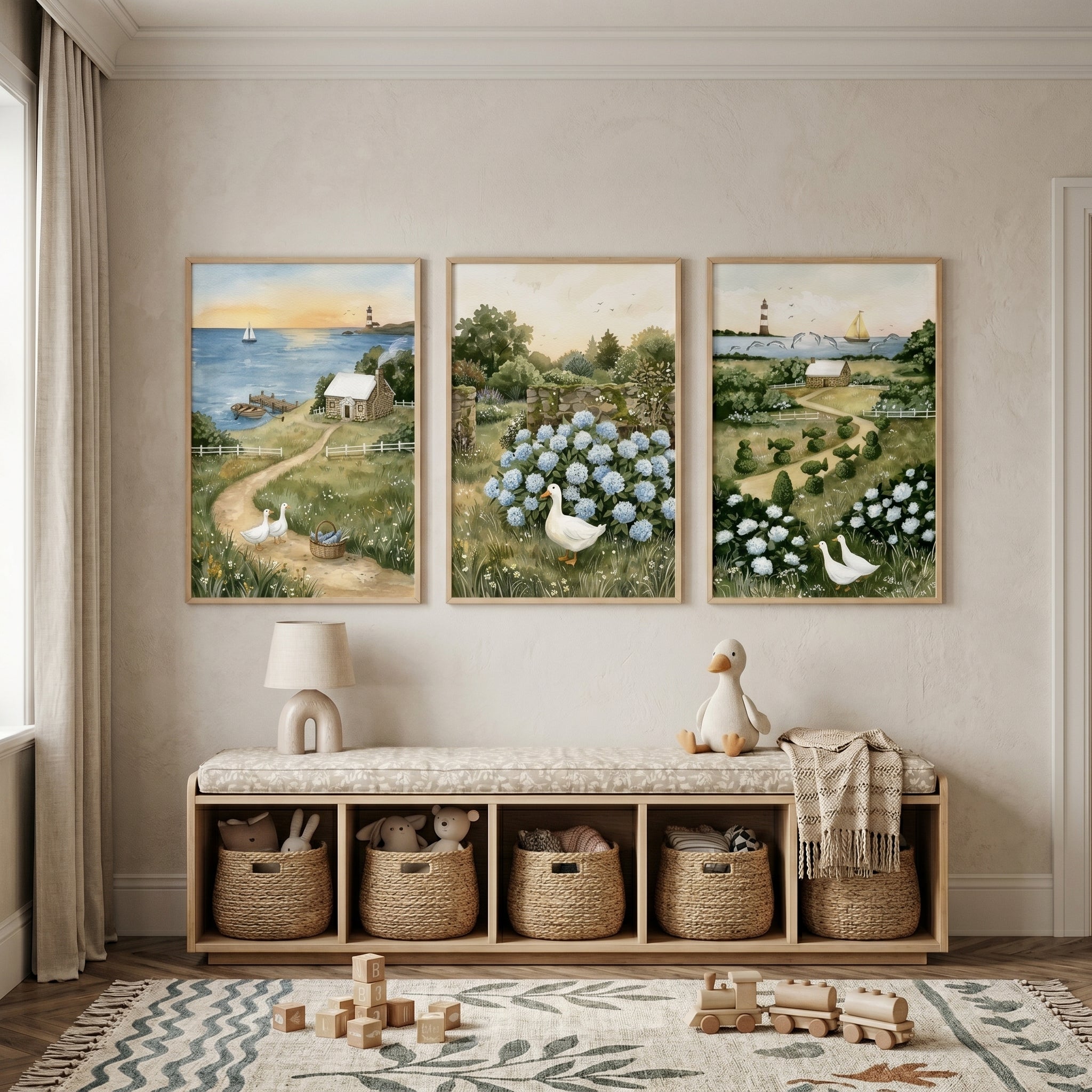 Coastal Landscape White Duck Wall Art Set of 3 - Coastal Cottage Dreams