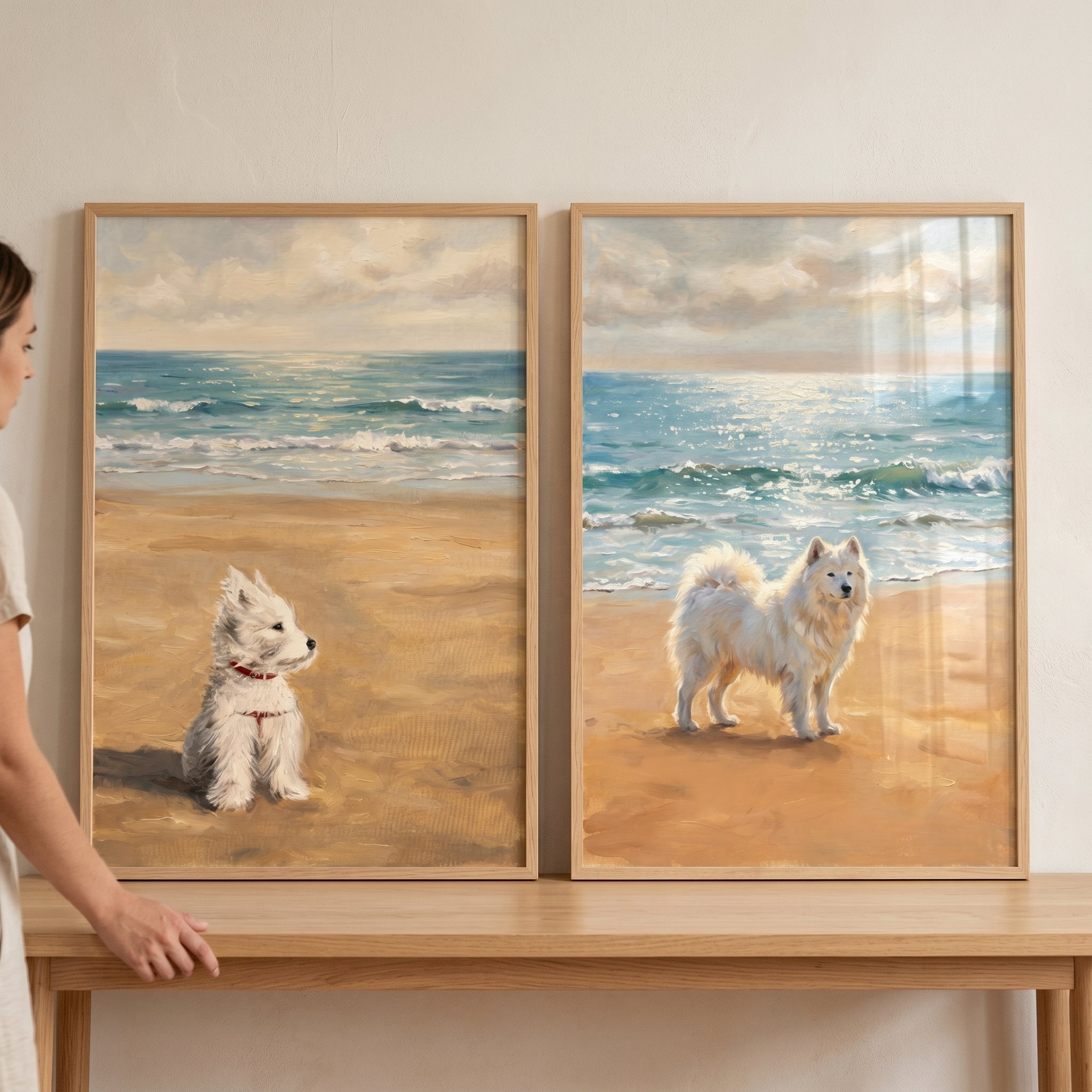 Coastal Maritime White Dogs Wall Art Set of 2 - Coastal White Canines