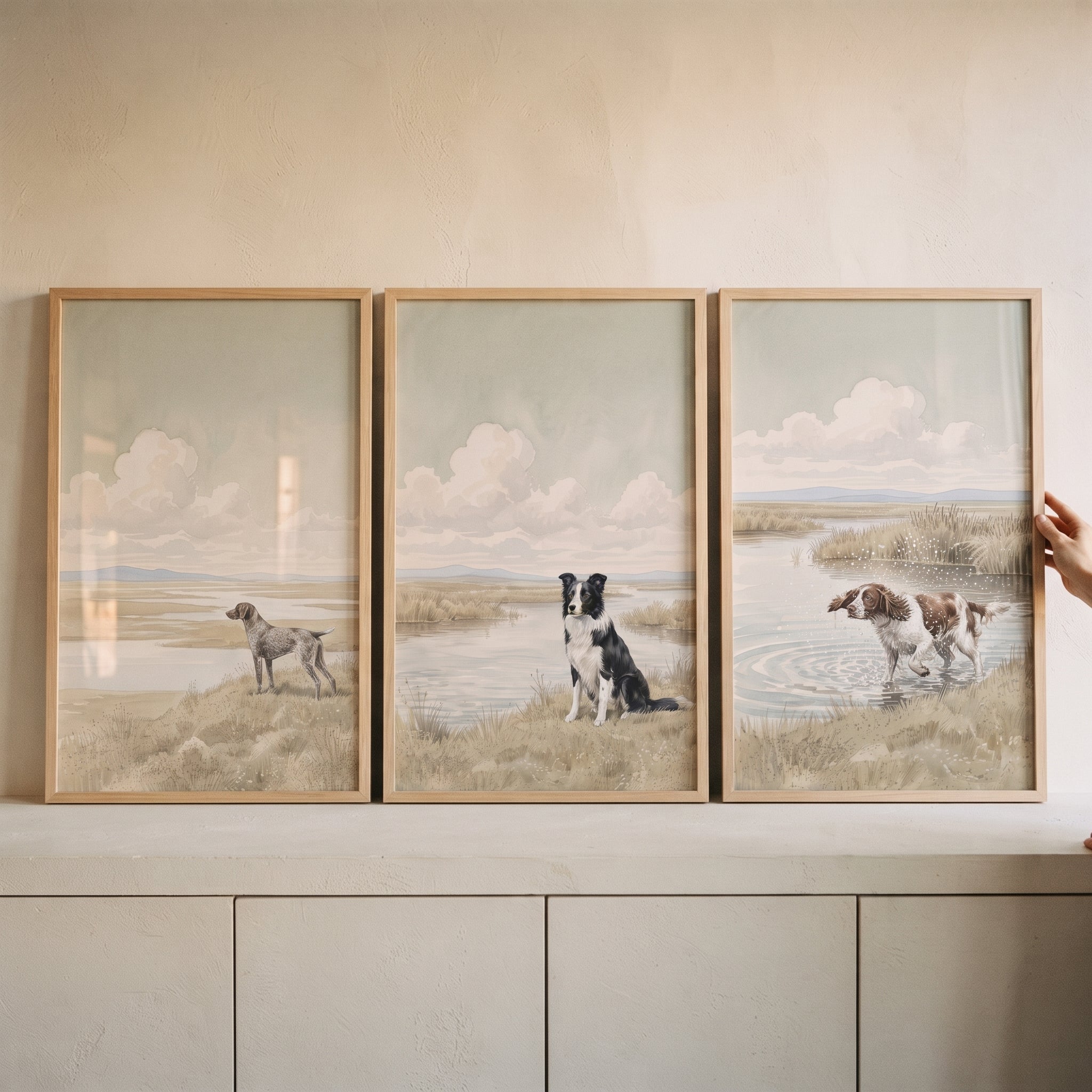 Coastal Marsh Dog Wall Art Set Of 3 - Marshland Canine Trio