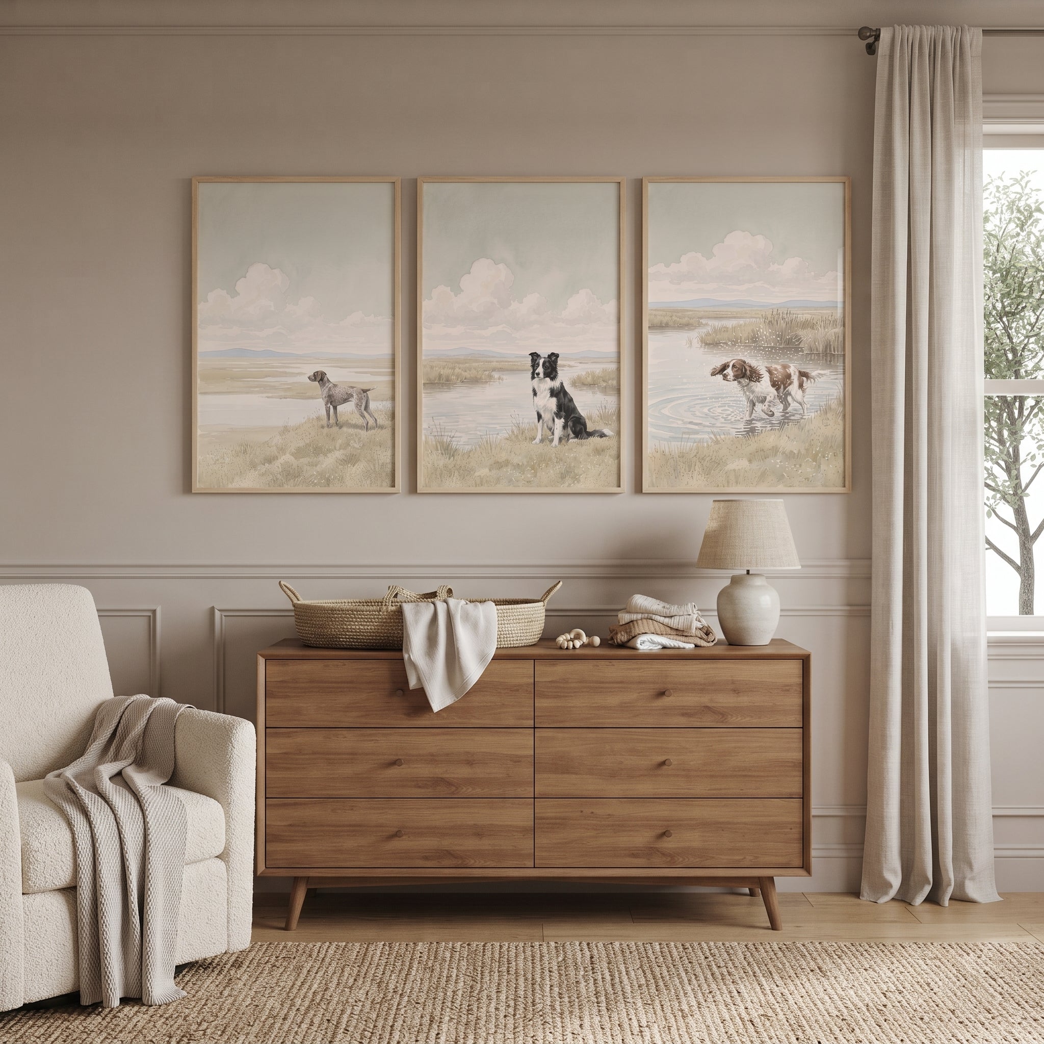 Coastal Marsh Dog Wall Art Set Of 3 - Marshland Canine Trio