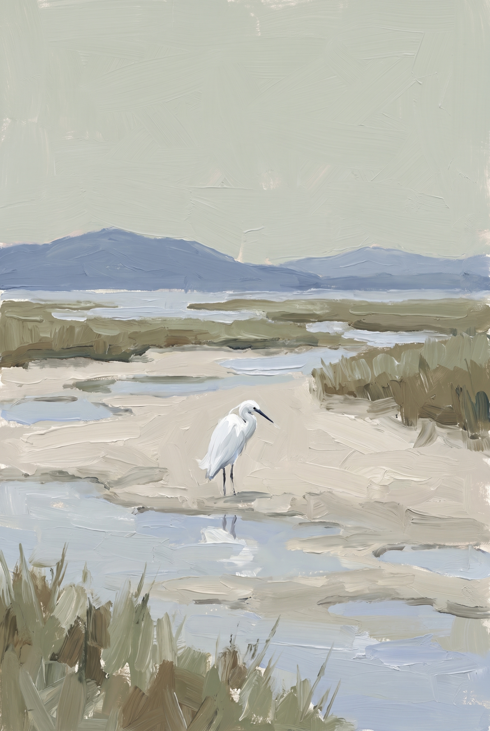 Coastal Marsh Snowy Egret Bird Wall Art - Silent Marsh Heron