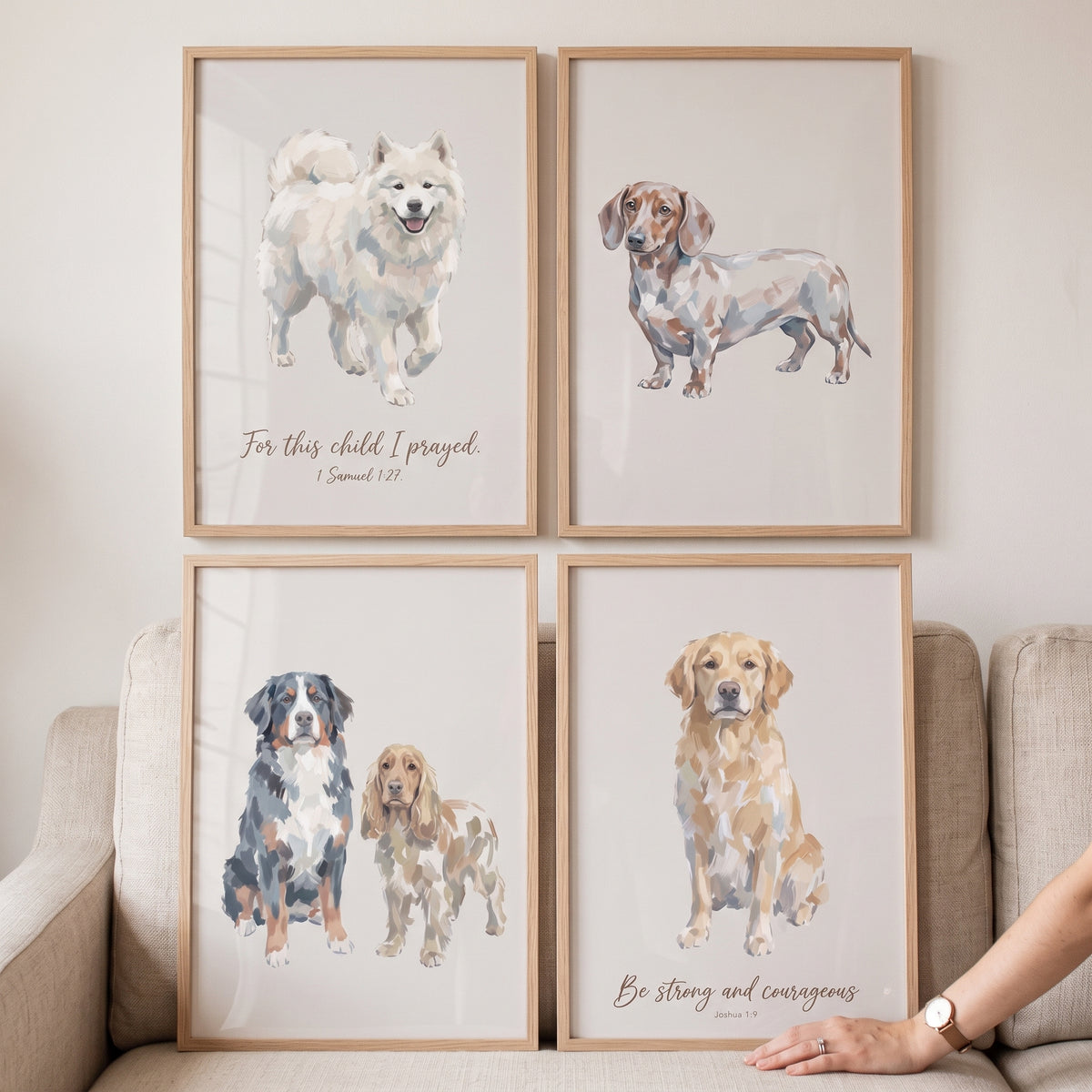Coastal Neutral Watercolor Dogs Wall Art Set of 4 - Sacred Pup Art
