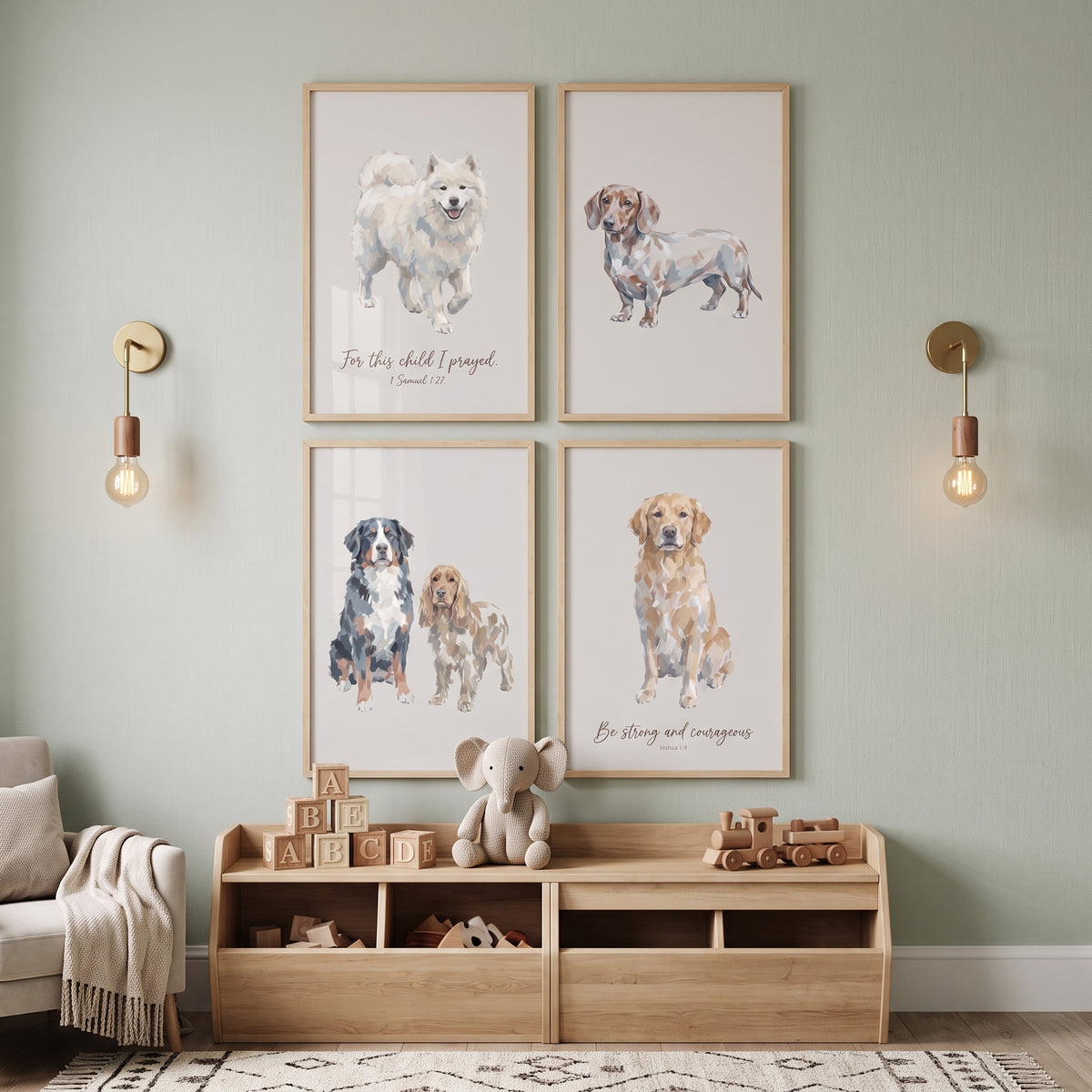 Coastal Neutral Watercolor Dogs Wall Art Set of 4 - Sacred Pup Art