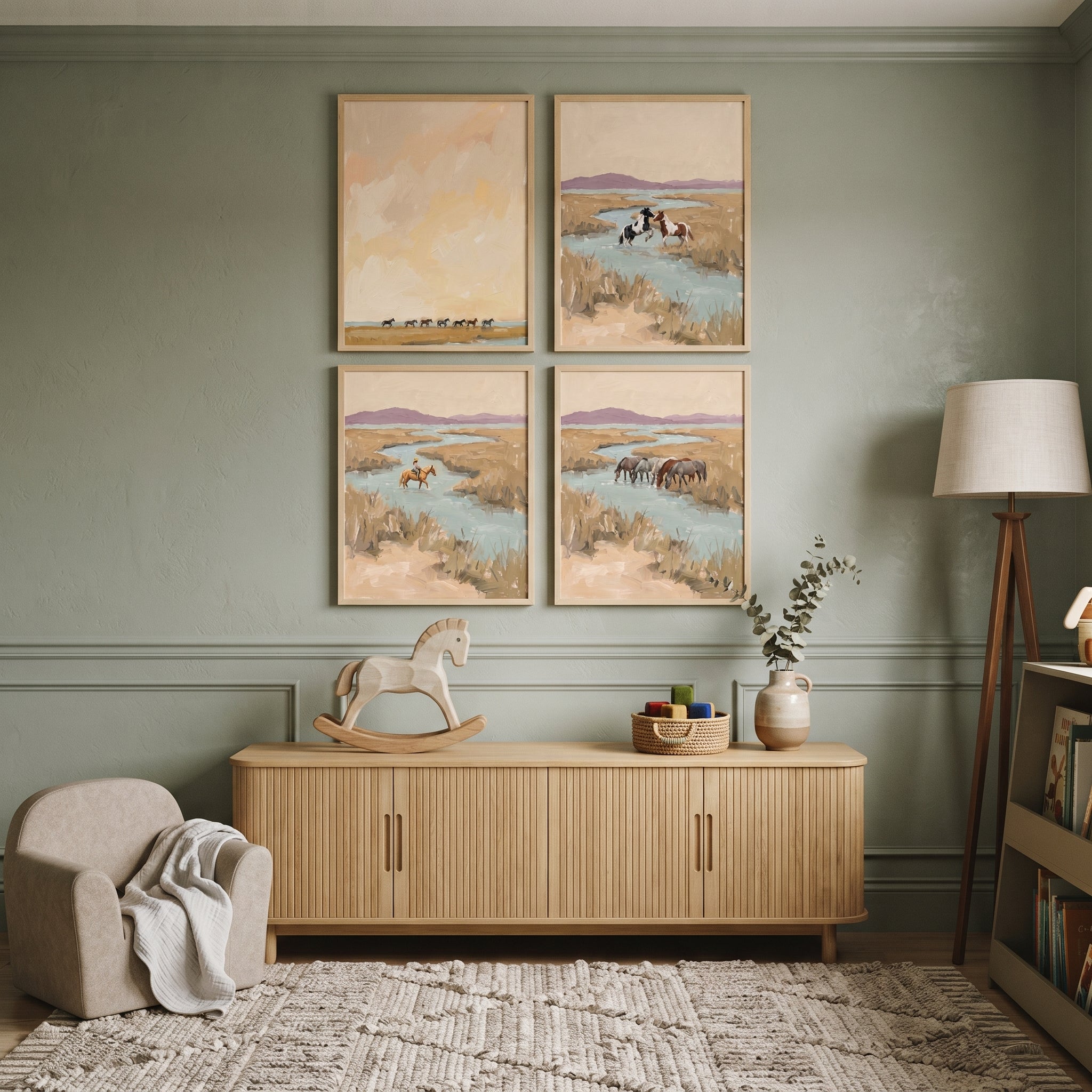 Coastal Prairie Wild Horses Wall Art Set of 4 - Wild River Spirit