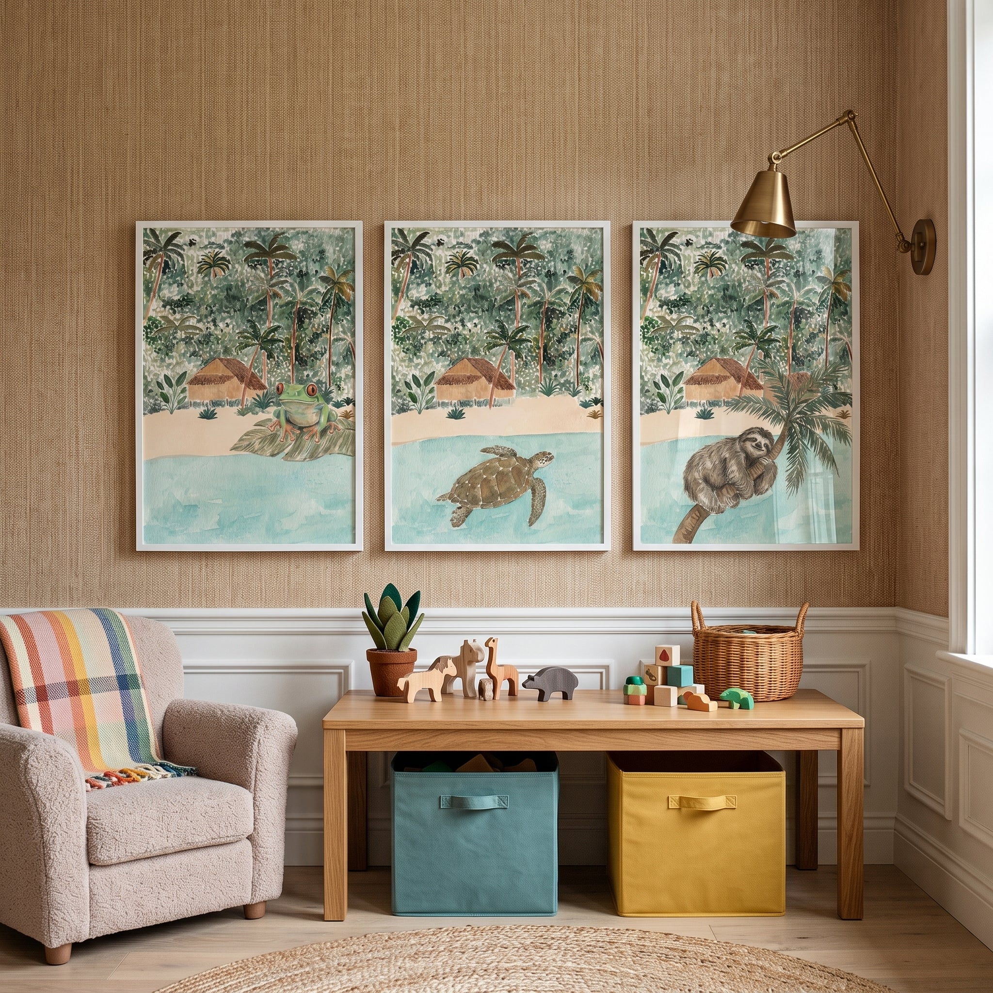 Coastal Retreat Jungle Animals Wall Art Set of 3 - Tropical Jungle Trio