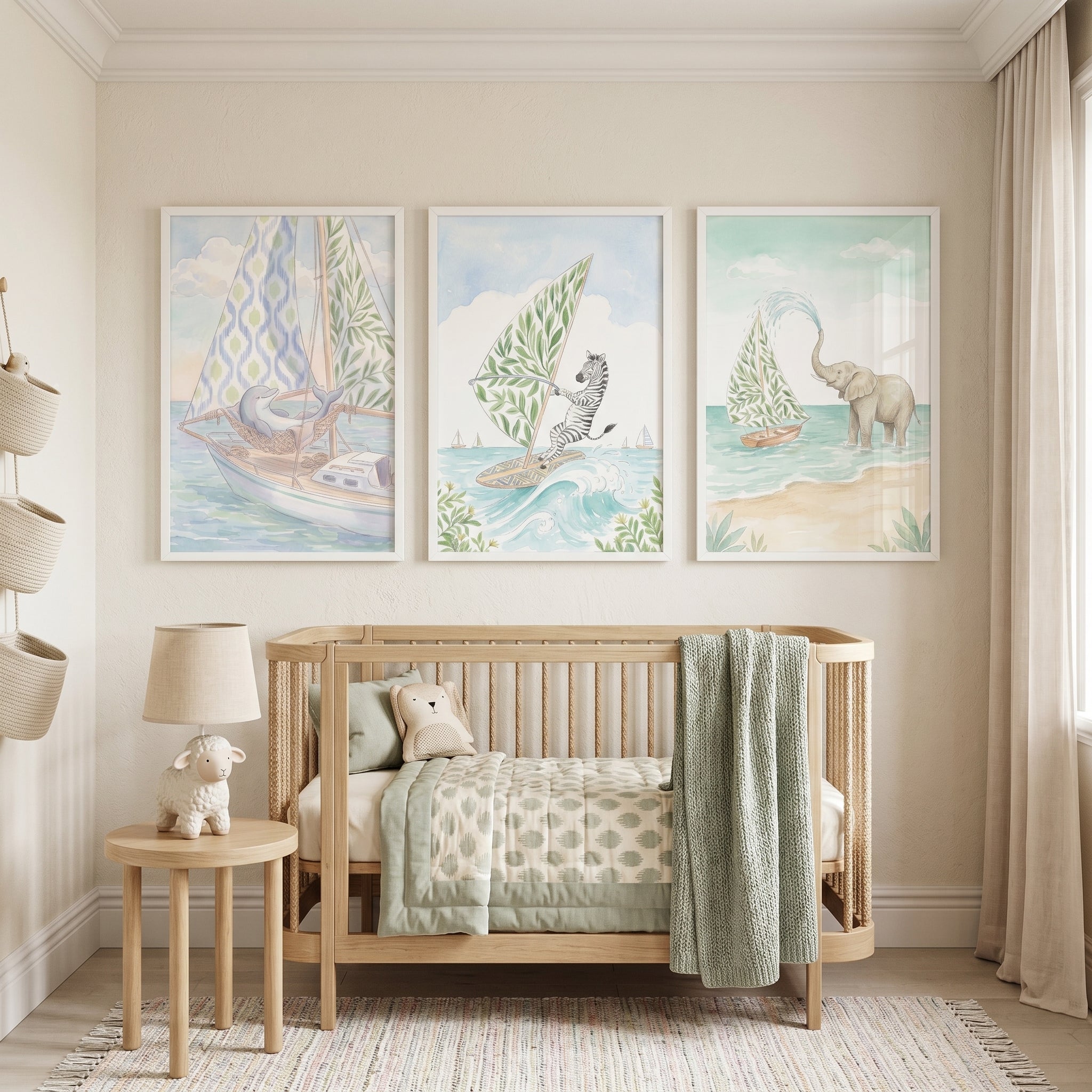 Coastal Safari Animal Wall Art Set of 3 - Whimsical Sea Safari
