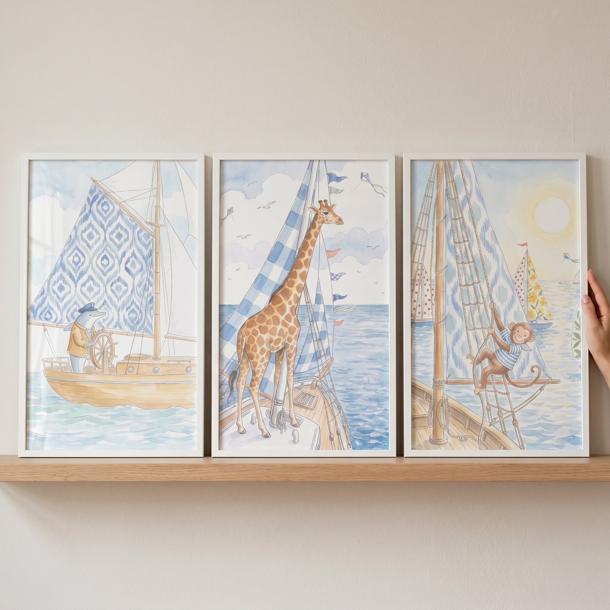 Coastal Sailing Animals Wall Art Set of 3 - Sailing Safari
