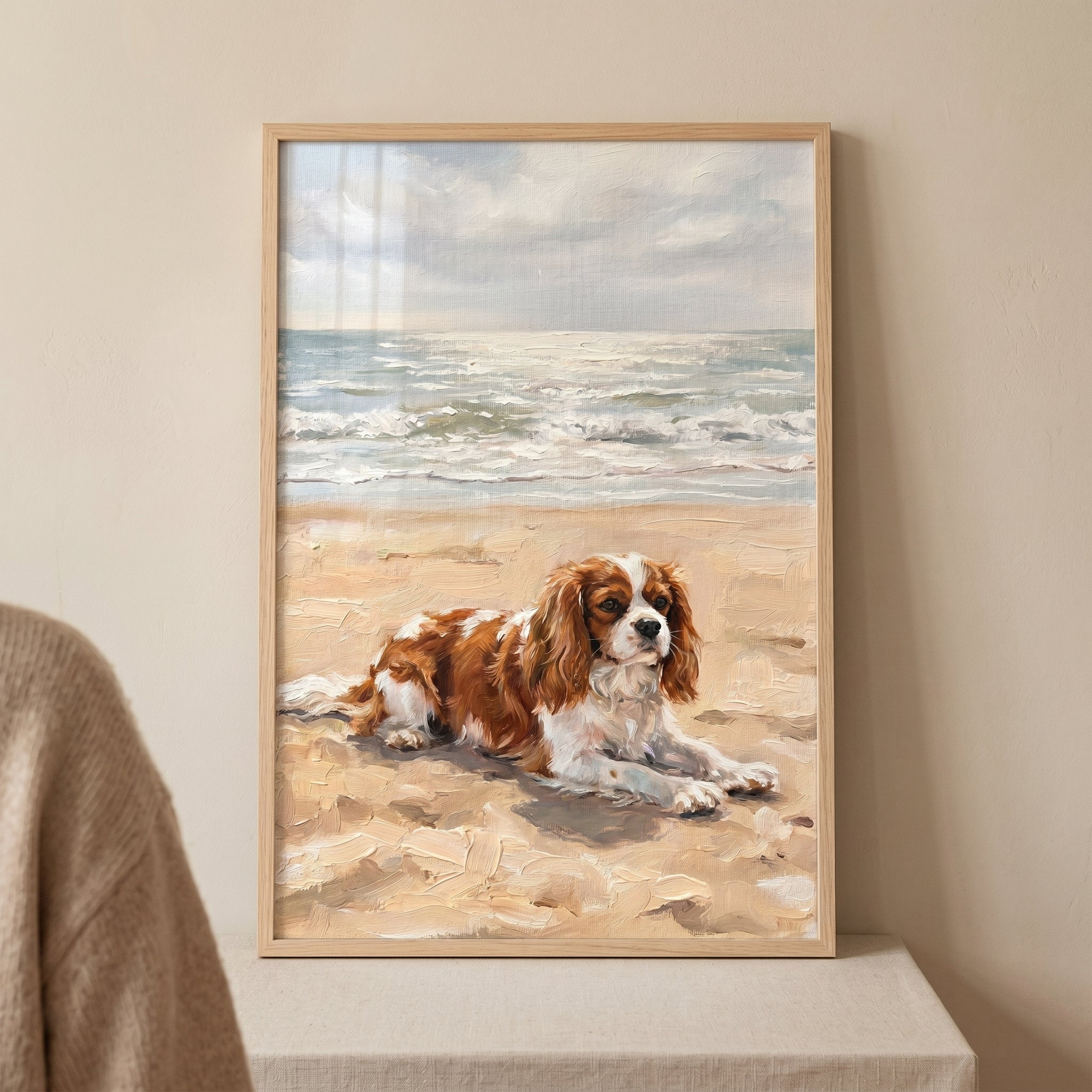 Coastal Sandy Beach Cavalier Dog Wall Art - Sandy Spaniel Shore