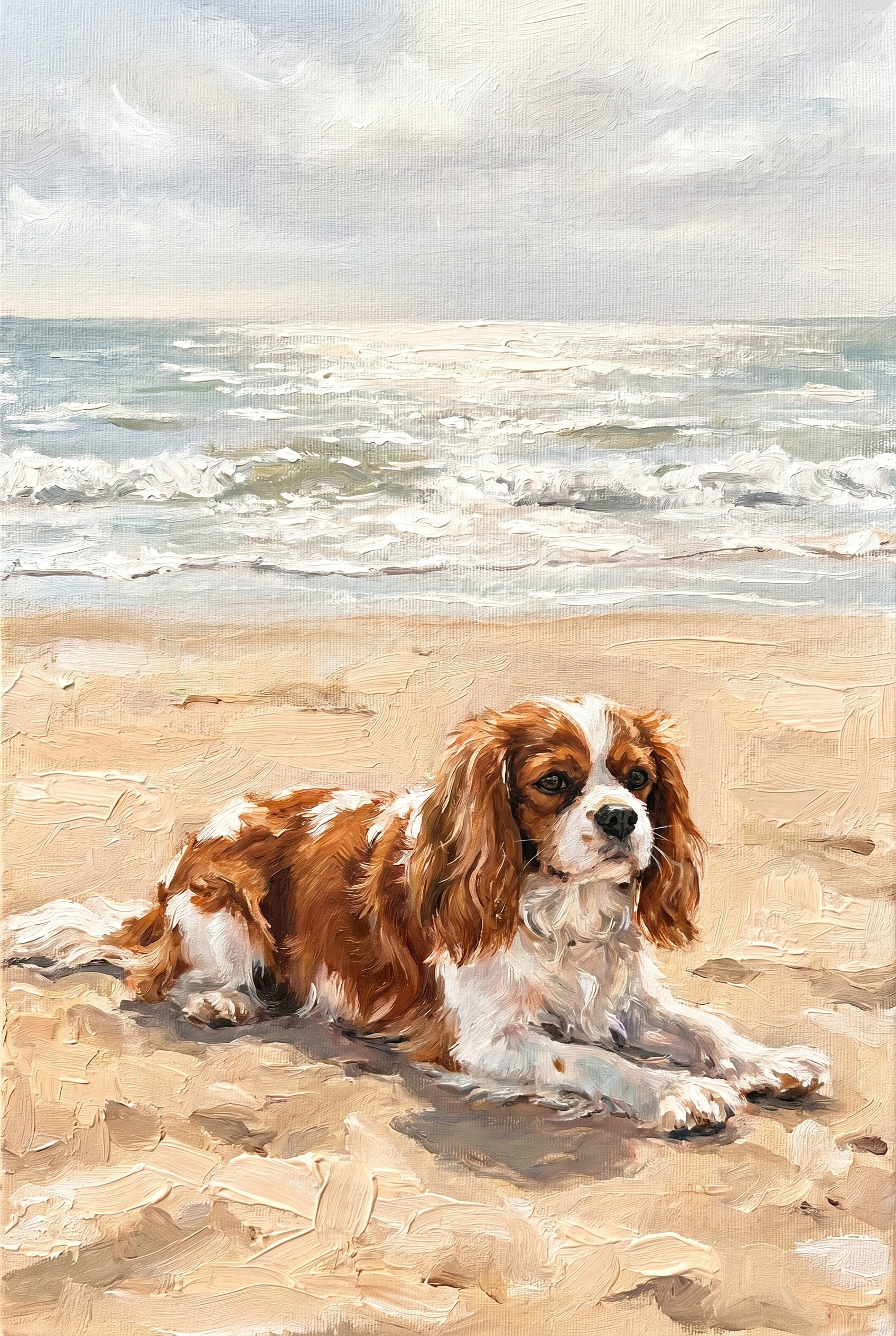 Coastal Sandy Beach Cavalier Dog Wall Art - Sandy Spaniel Shore