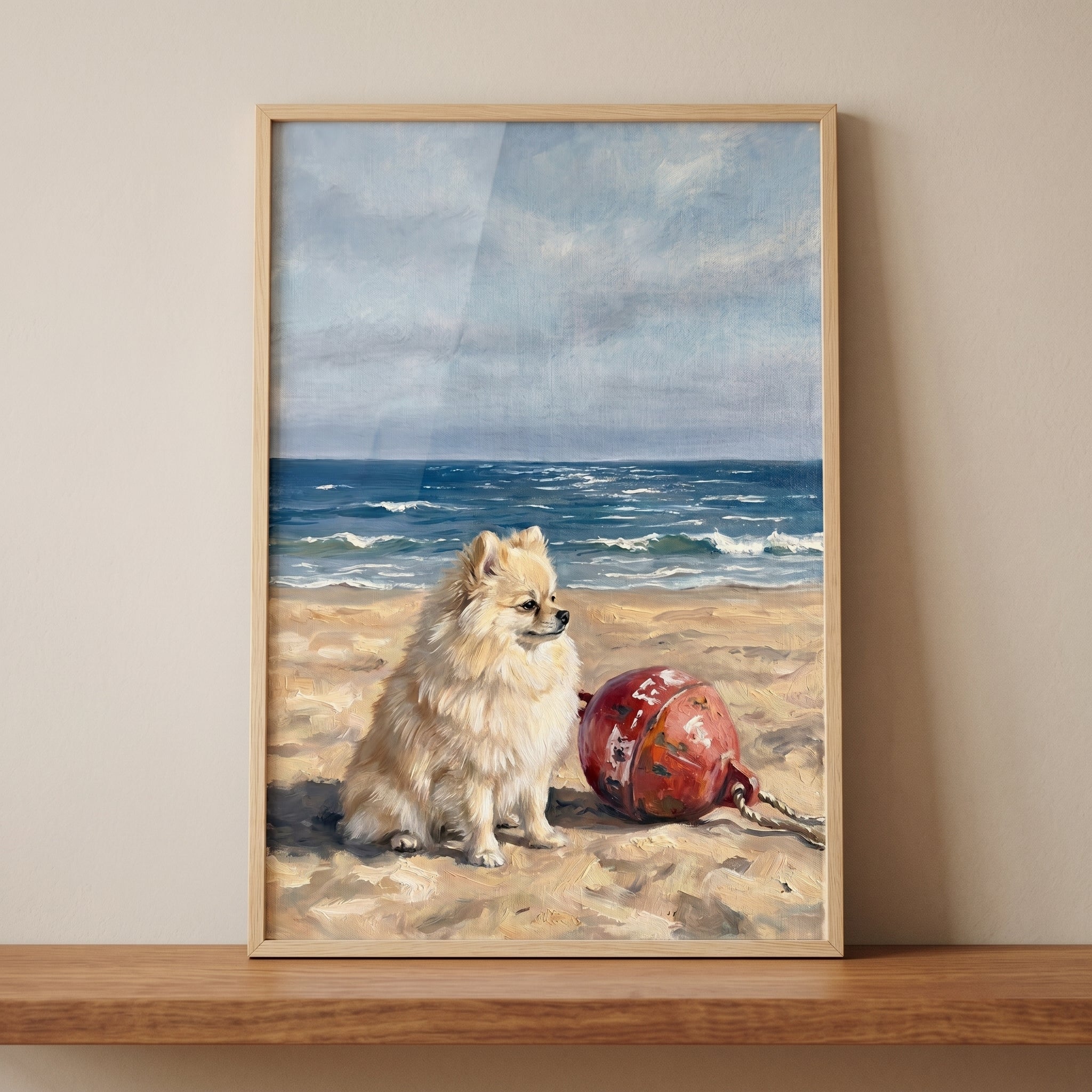 Coastal Sandy Beach Pomeranian Dog Wall Art - Sandy Shores Pup