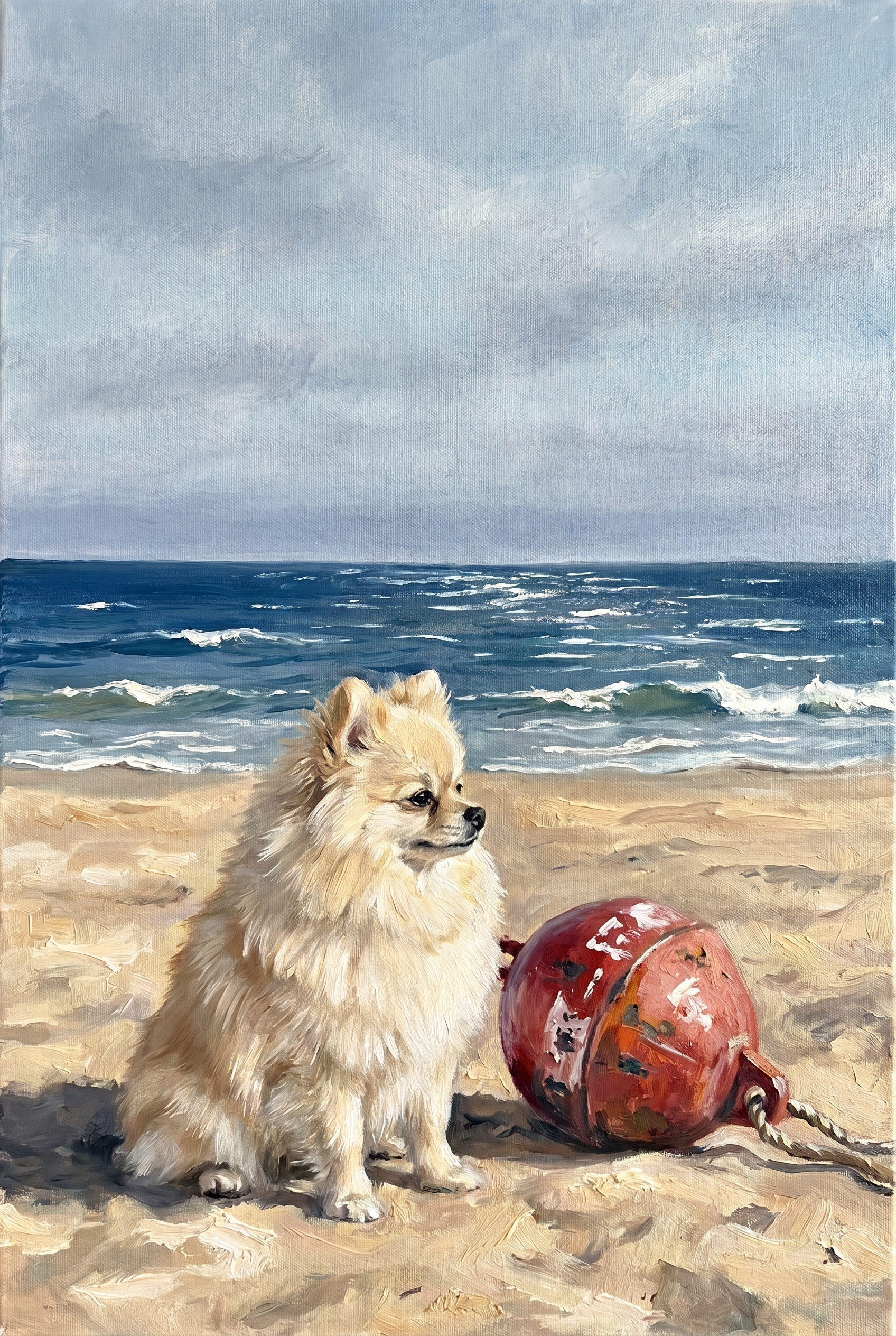 Coastal Sandy Beach Pomeranian Dog Wall Art - Sandy Shores Pup