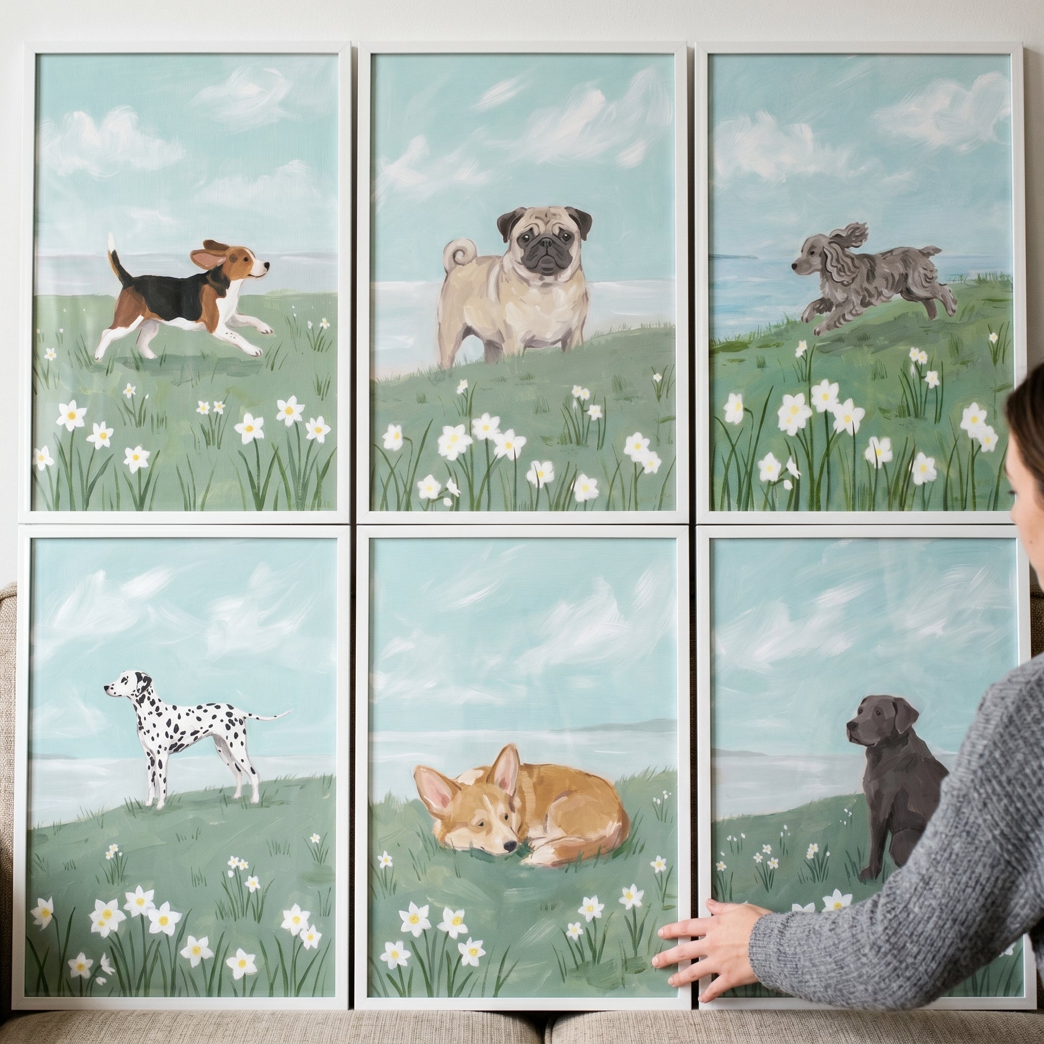 Coastal Spring Meadow Dog Wall Art Set of 6 - Spring Meadow Pups