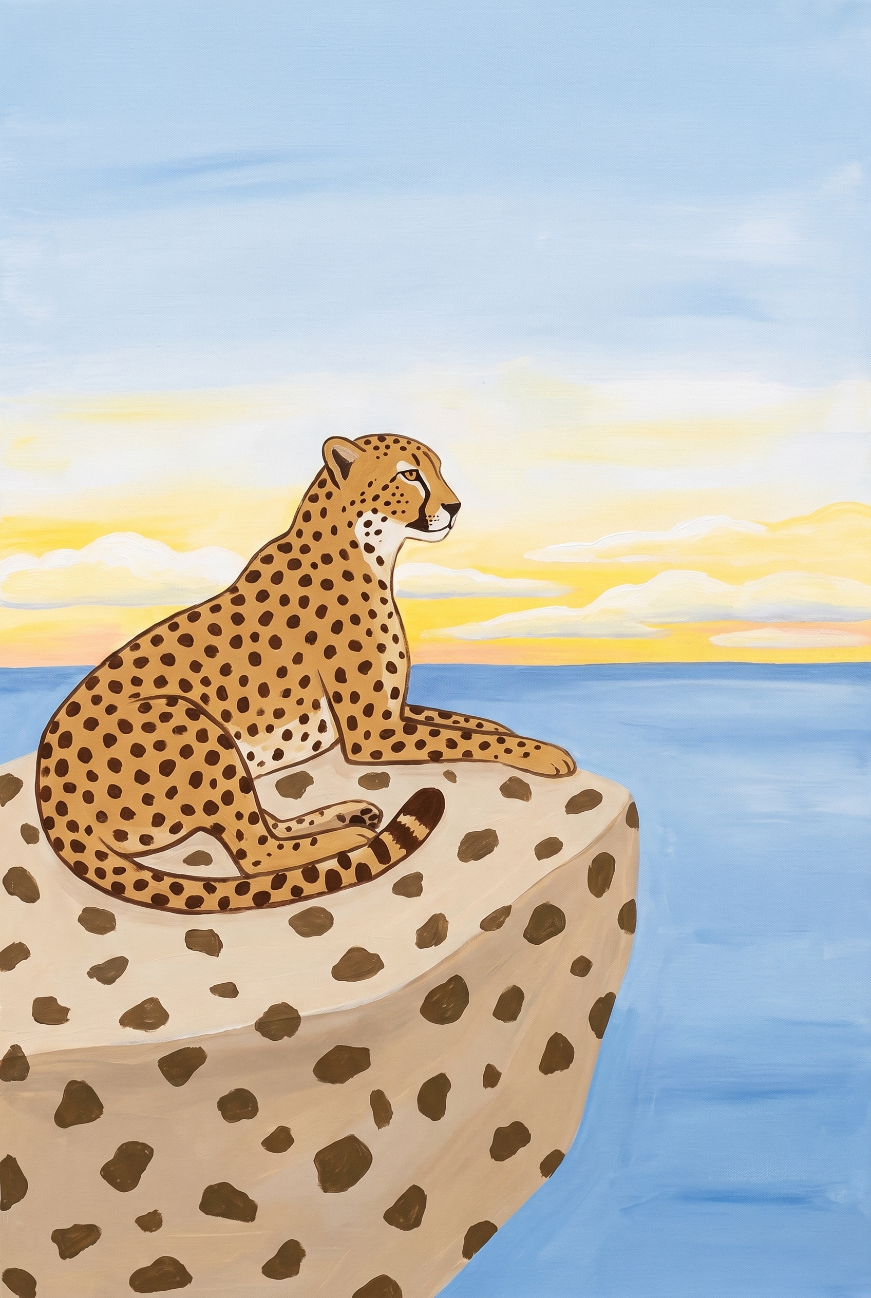 Coastal Sunset Sitting Cheetah Wall Art - Golden Hour Cheetah