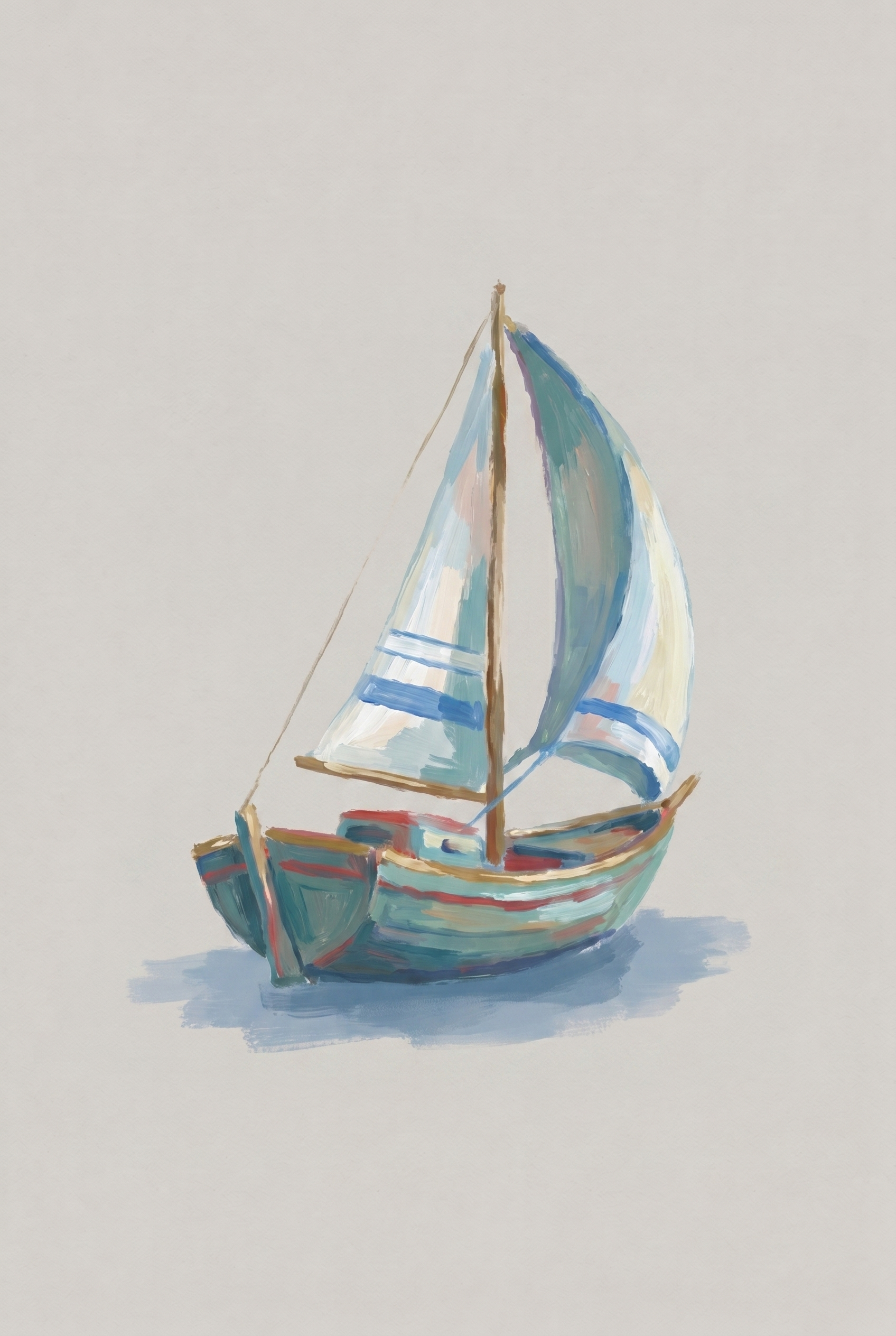Coastal Teal Blue Sailboat Wall Art - Serene Sailboat