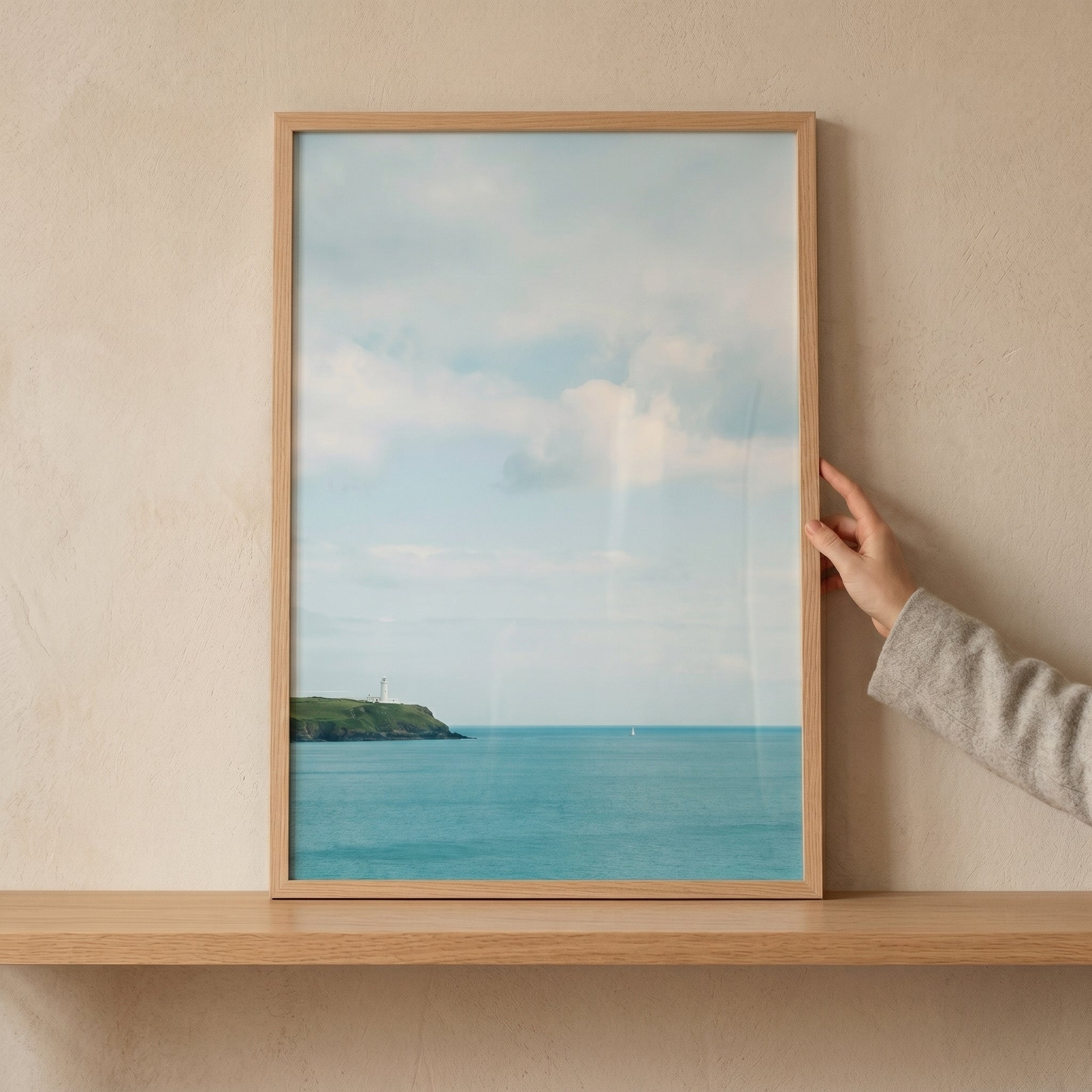 Coastal Turquoise Sea Lighthouse Wall Art - Serene Coastal View