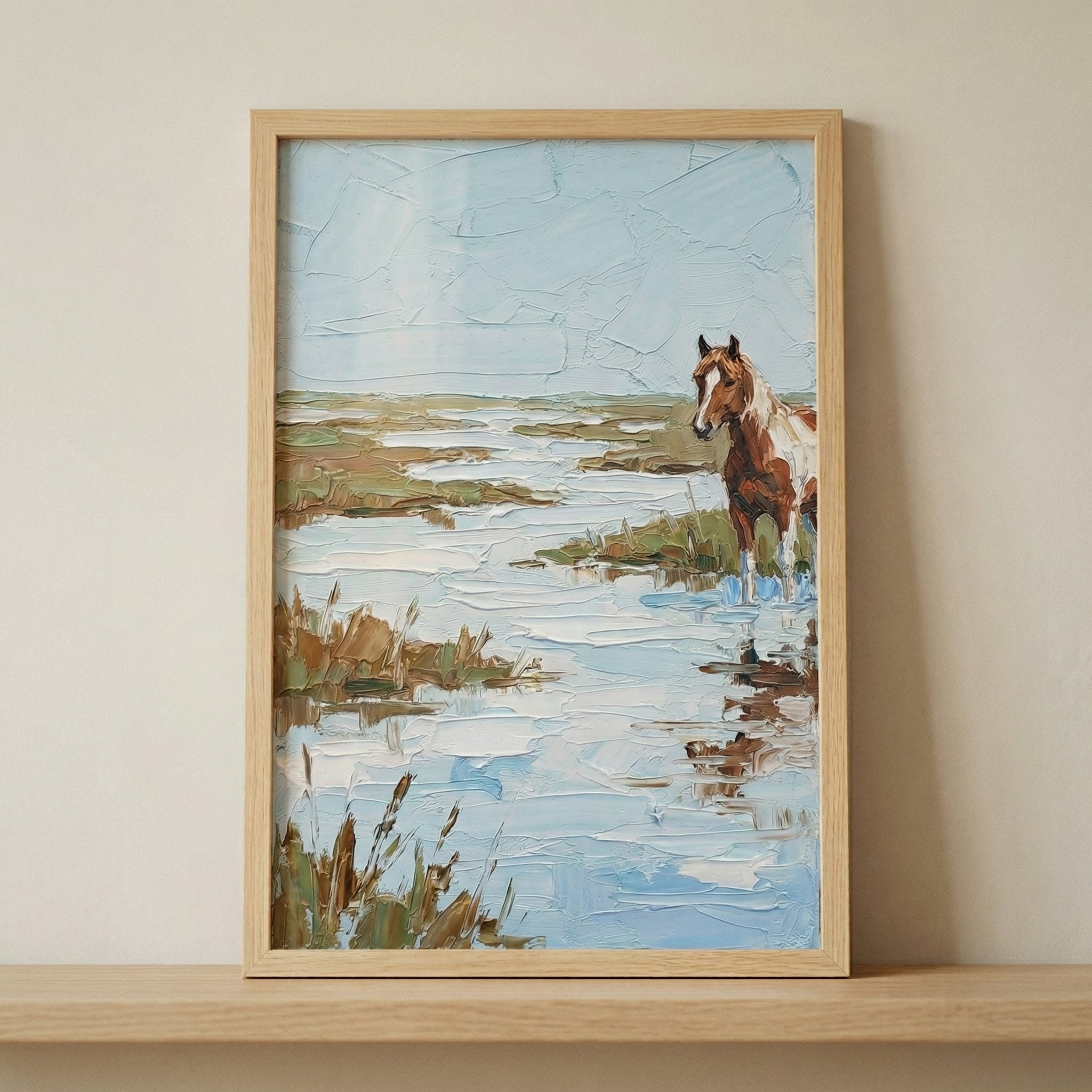 Coastal Wetland Pinto Horse Wall Art - Wild Marsh Wanderer