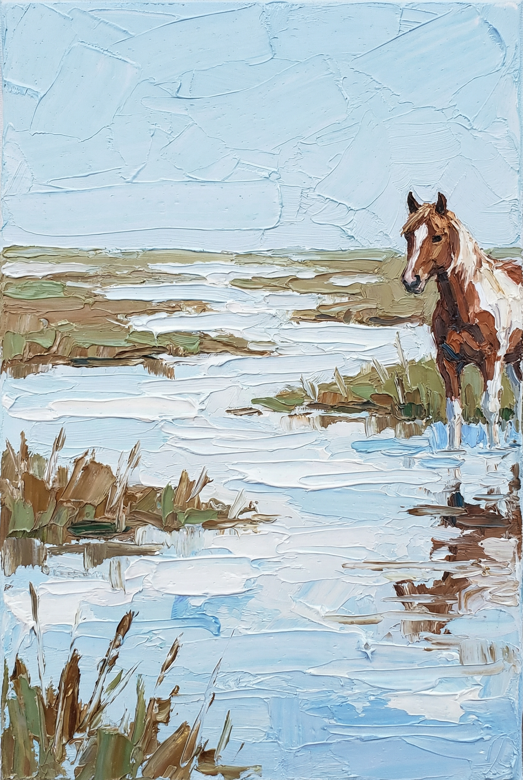 Coastal Wetland Pinto Horse Wall Art - Wild Marsh Wanderer