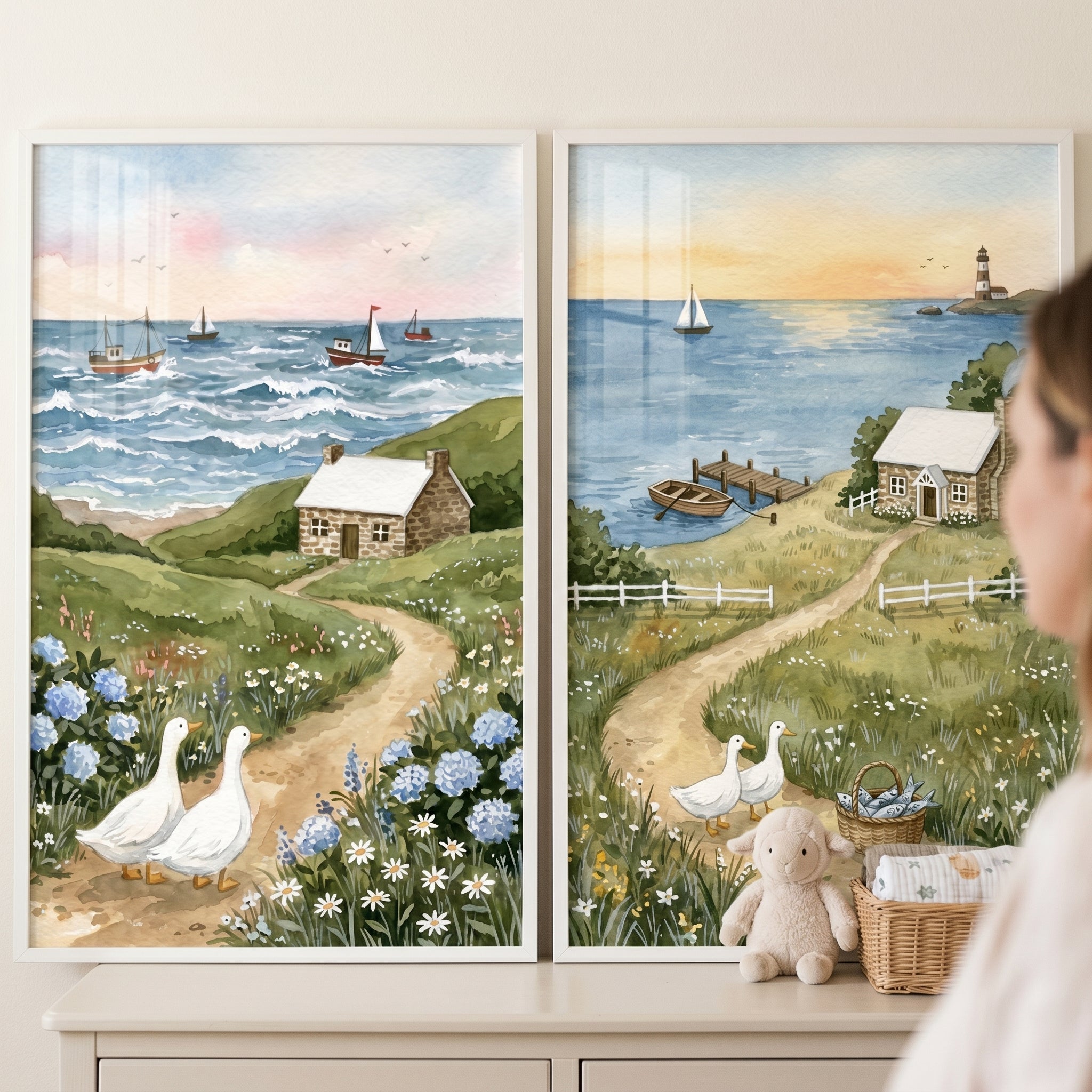 Coastal White Duck Wall Art Set of 2 - Coastal Cottage Life