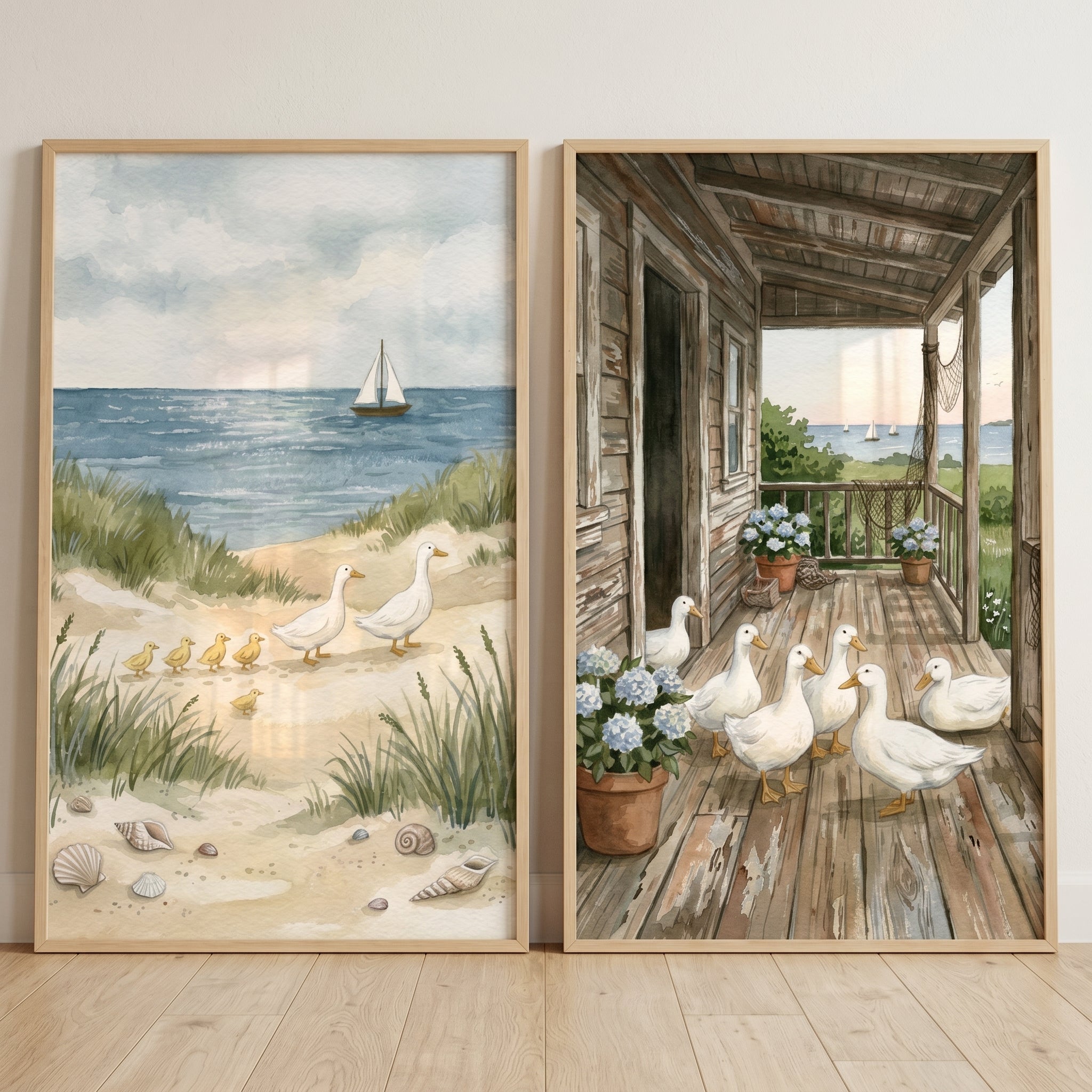 Coastal White Duck Wall Art Set of 2 - Coastal Duck Life
