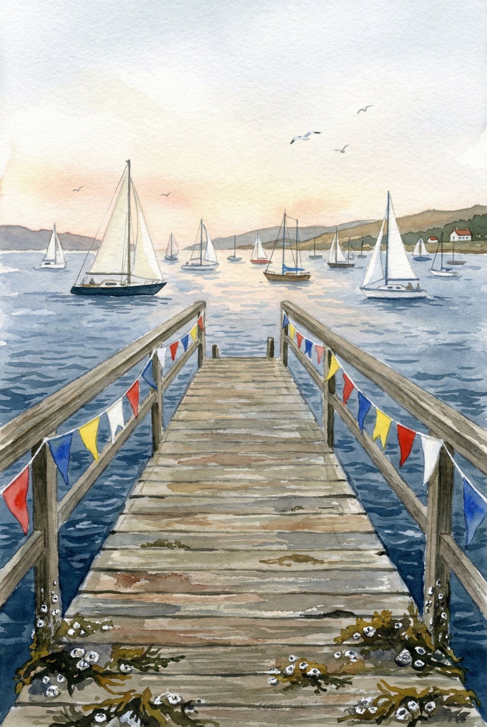 Coastal Wooden Pier Wall Art - Harbor Pier View