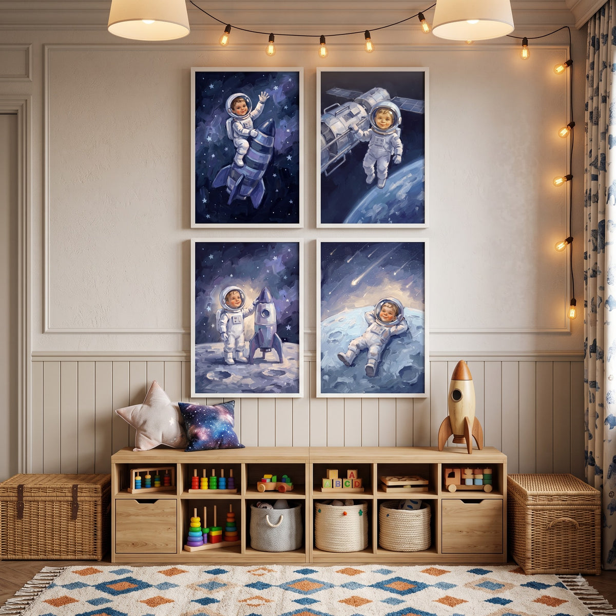 Cobalt Sky Baby Astronaut Wall Art Set of 4 - Cosmic Toddler Dreams