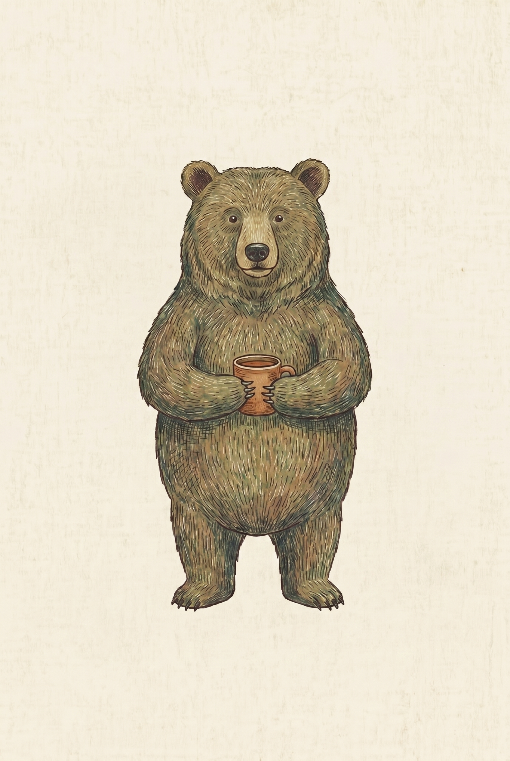 Coffee Drinking Grizzly Bear Wall Art - Cozy Morning Bear
