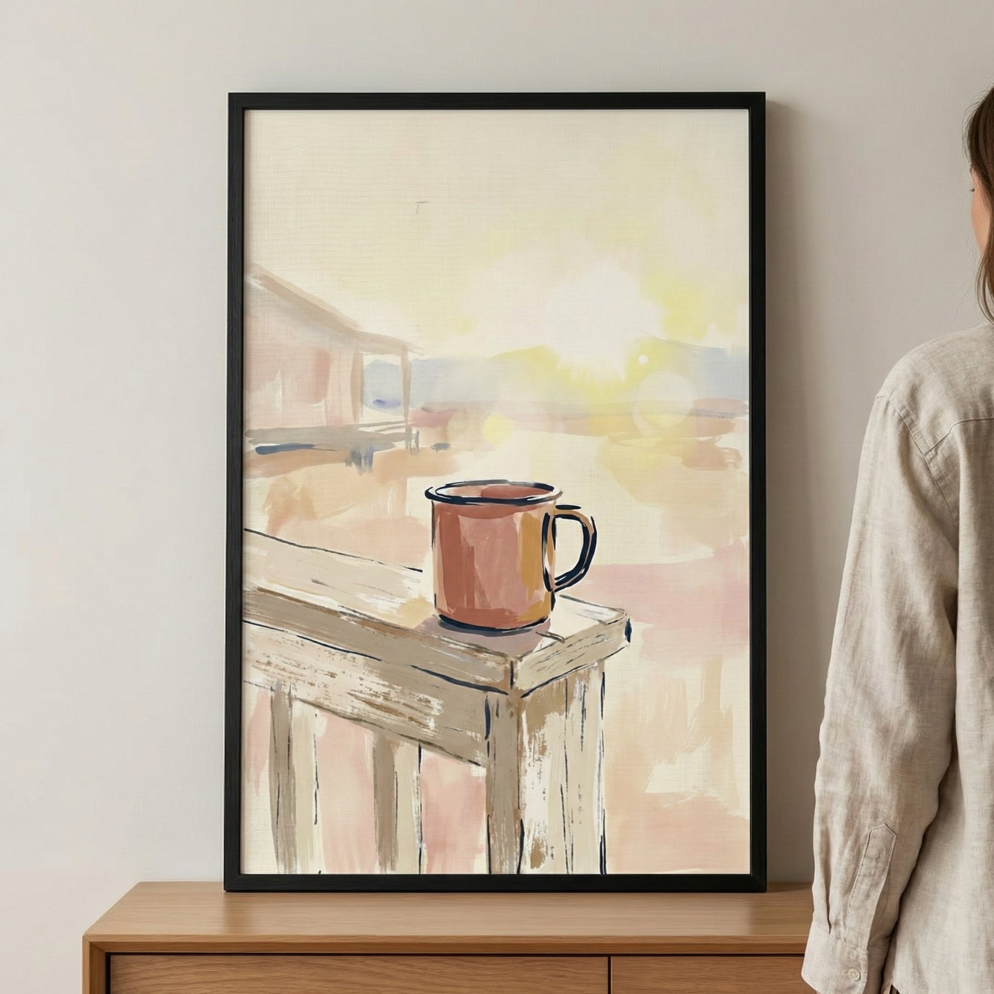 Quiet Awakening - Mug Framed Wall Art for Living Room, Bedroom or Office