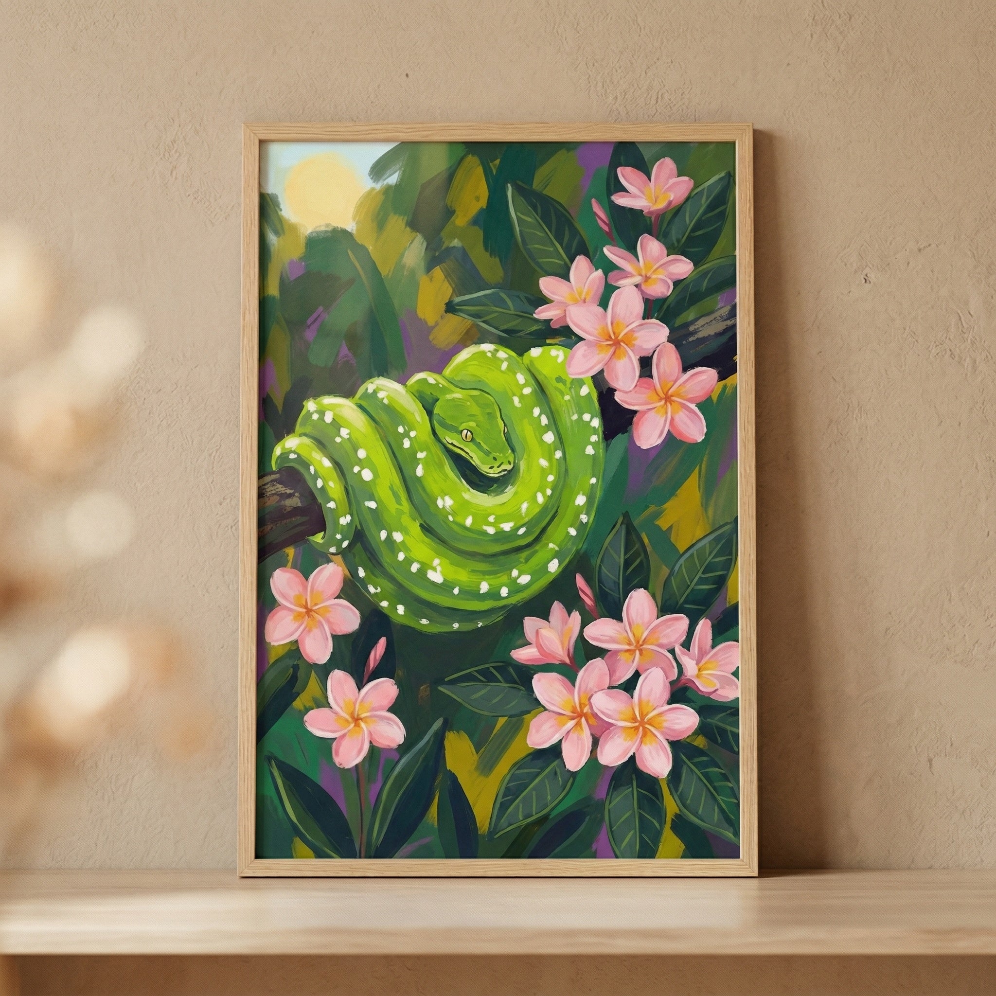 Coiled Green Tree Python Wall Art - Emerald Garden Coil