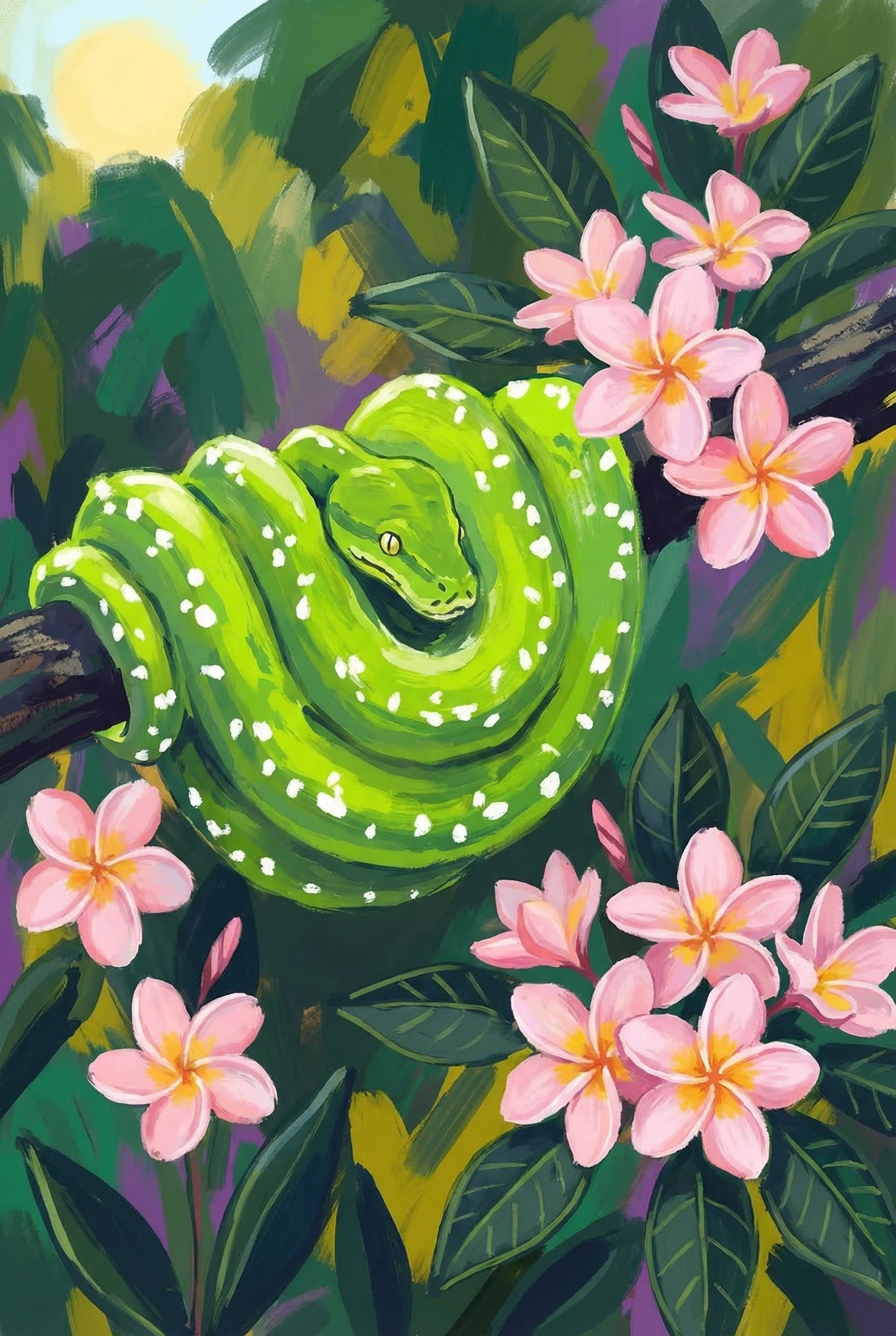 Coiled Green Tree Python Wall Art - Emerald Garden Coil
