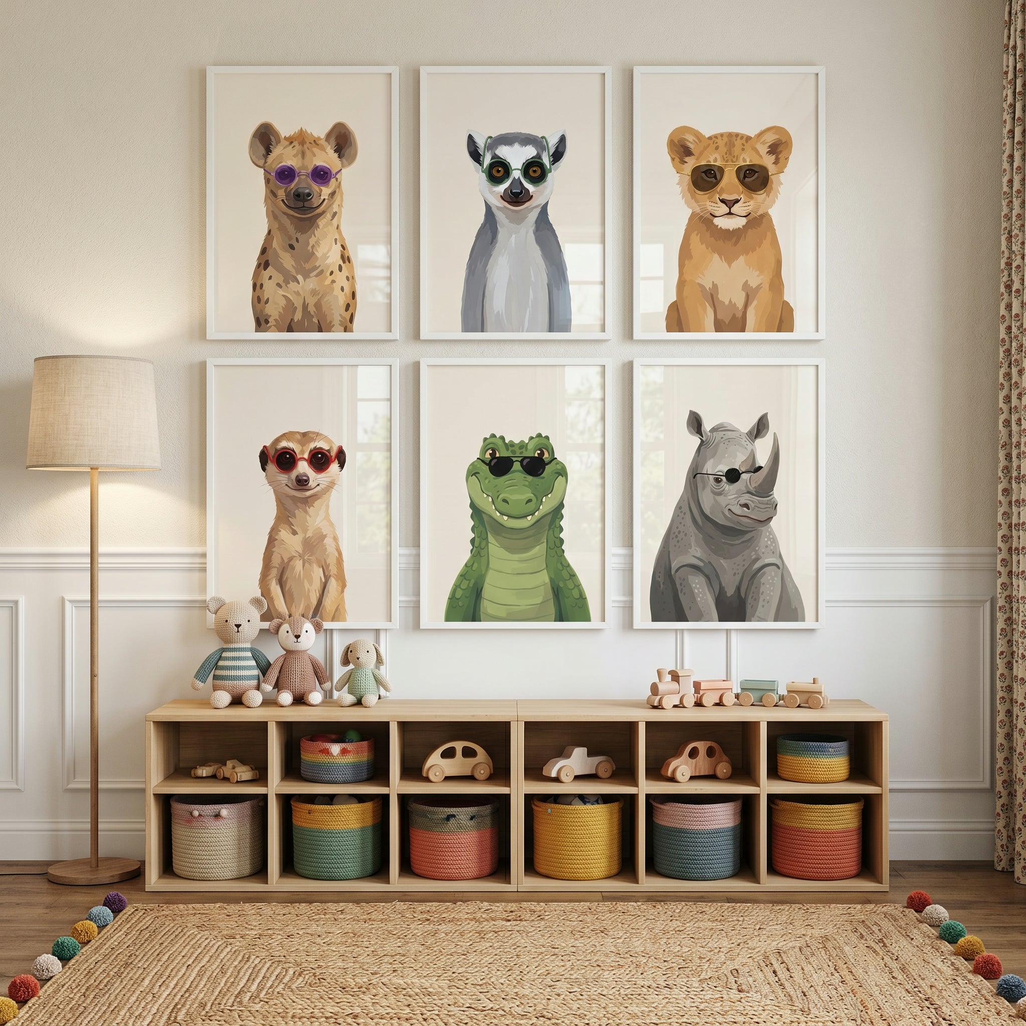Colored Glasses Savanna Animals Wall Art Set of 6 - Cool Safari Squad