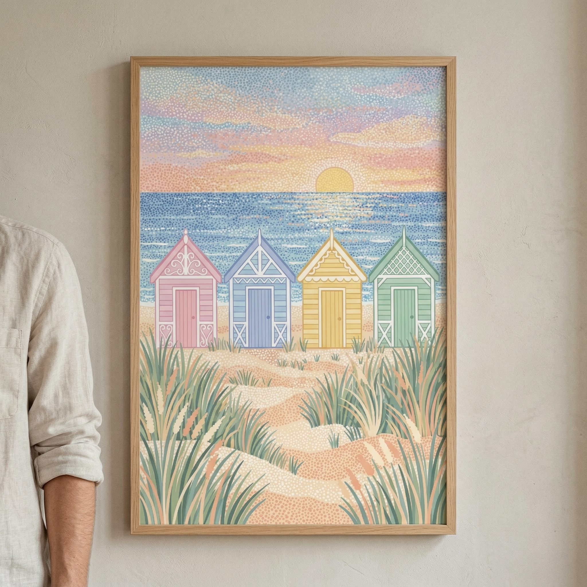 Colorful Beach Huts Wall Art - Pastel Beach Huts