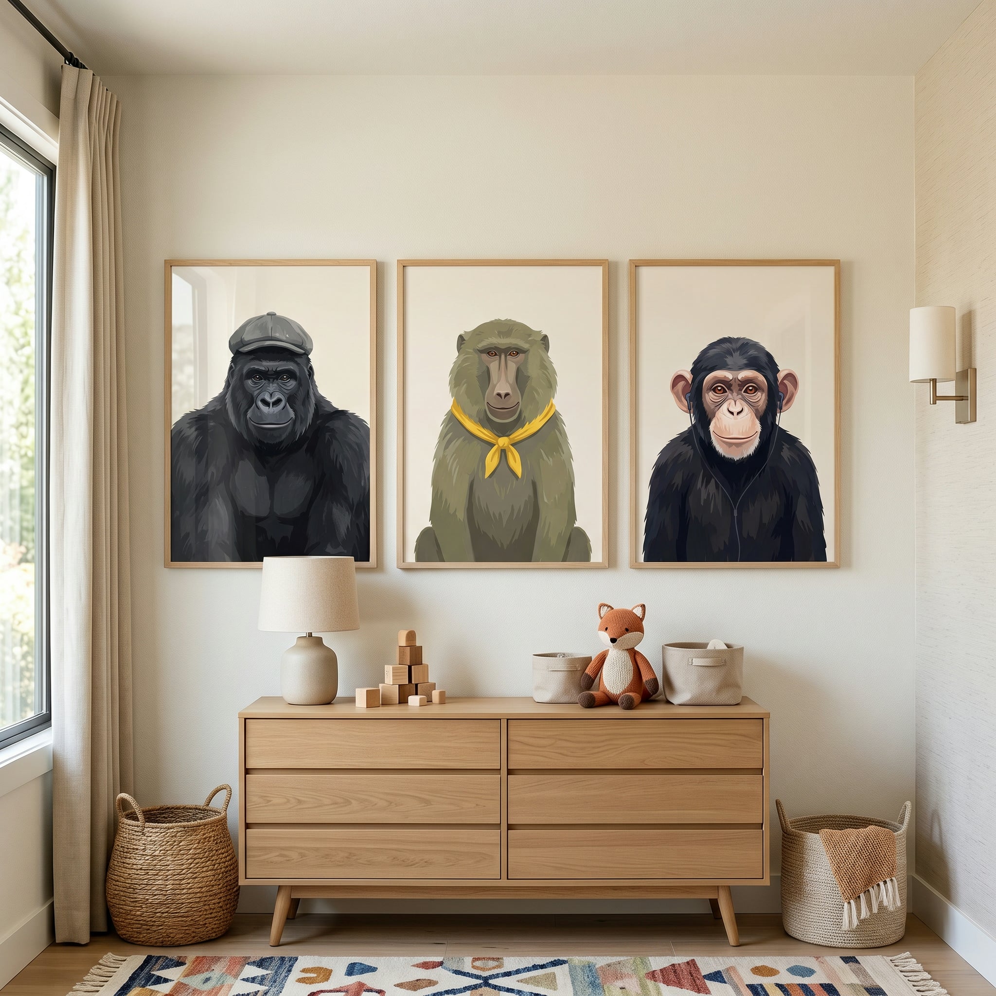 Contemporary Ape Wall Art Set of 3 - Trendy Ape Trio