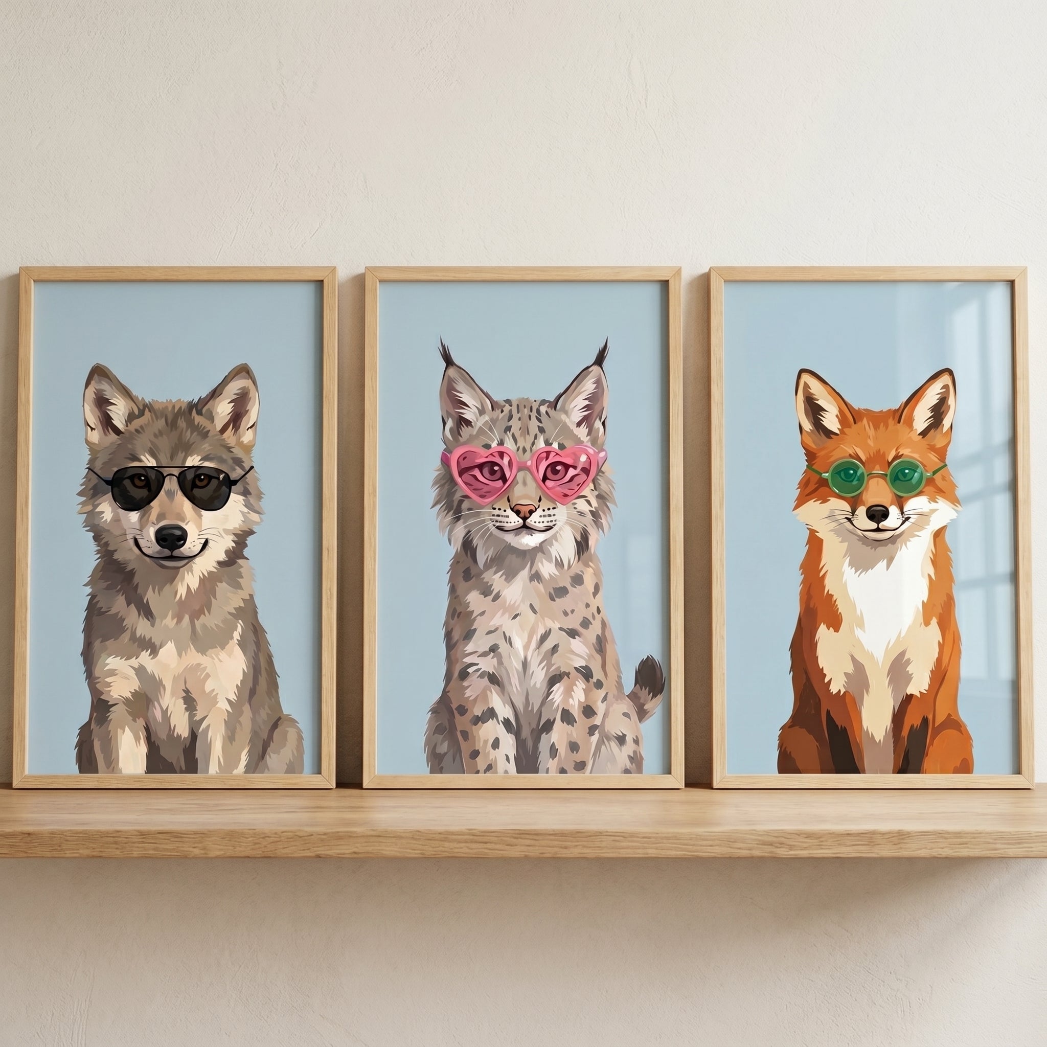Contemporary Sunglasses Forest Animals Wall Art Set of 3 - Wild Shades Trio