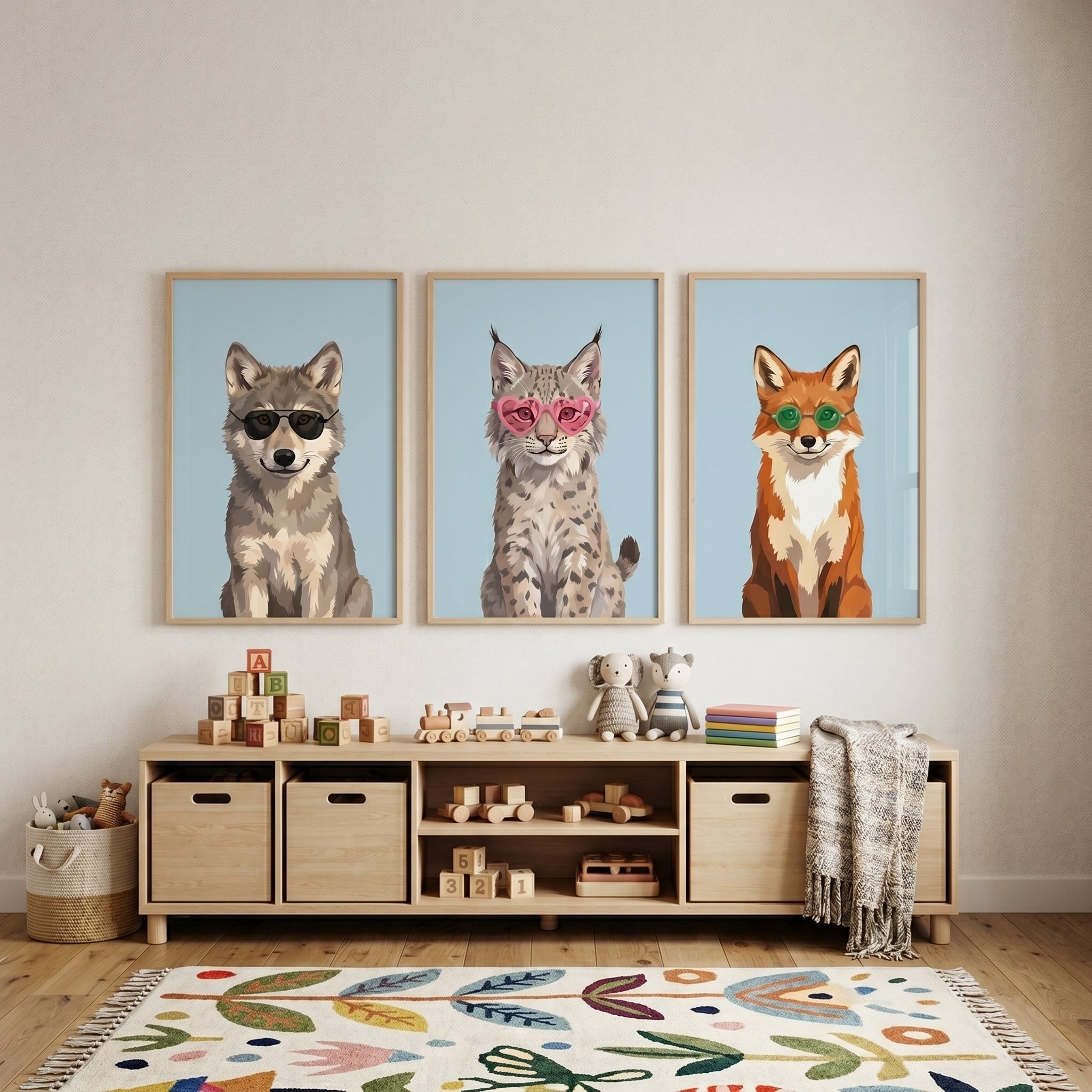 Contemporary Sunglasses Forest Animals Wall Art Set of 3 - Wild Shades Trio