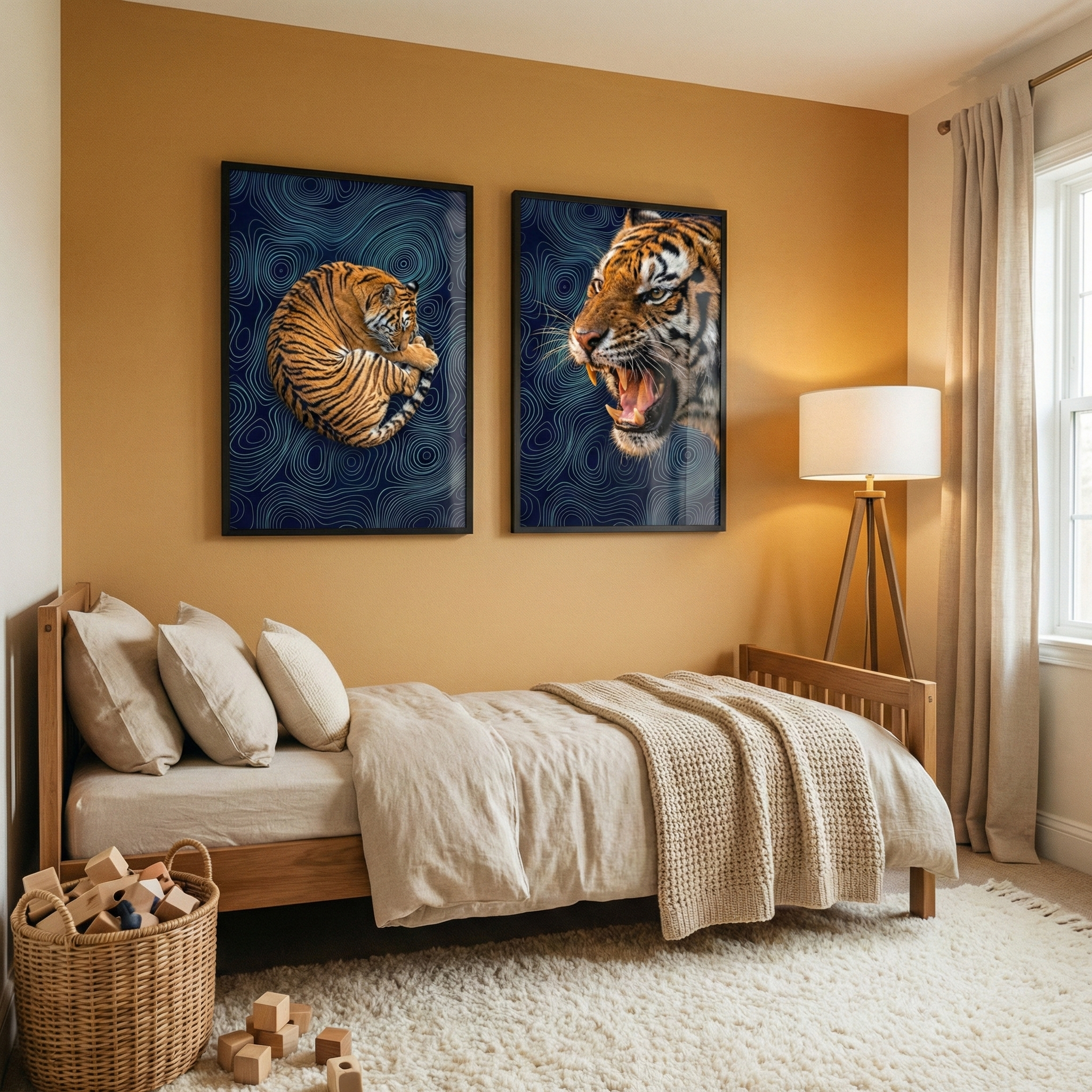 Navy Topographic Tiger Wall Art Set of 2 - Tiger Topography