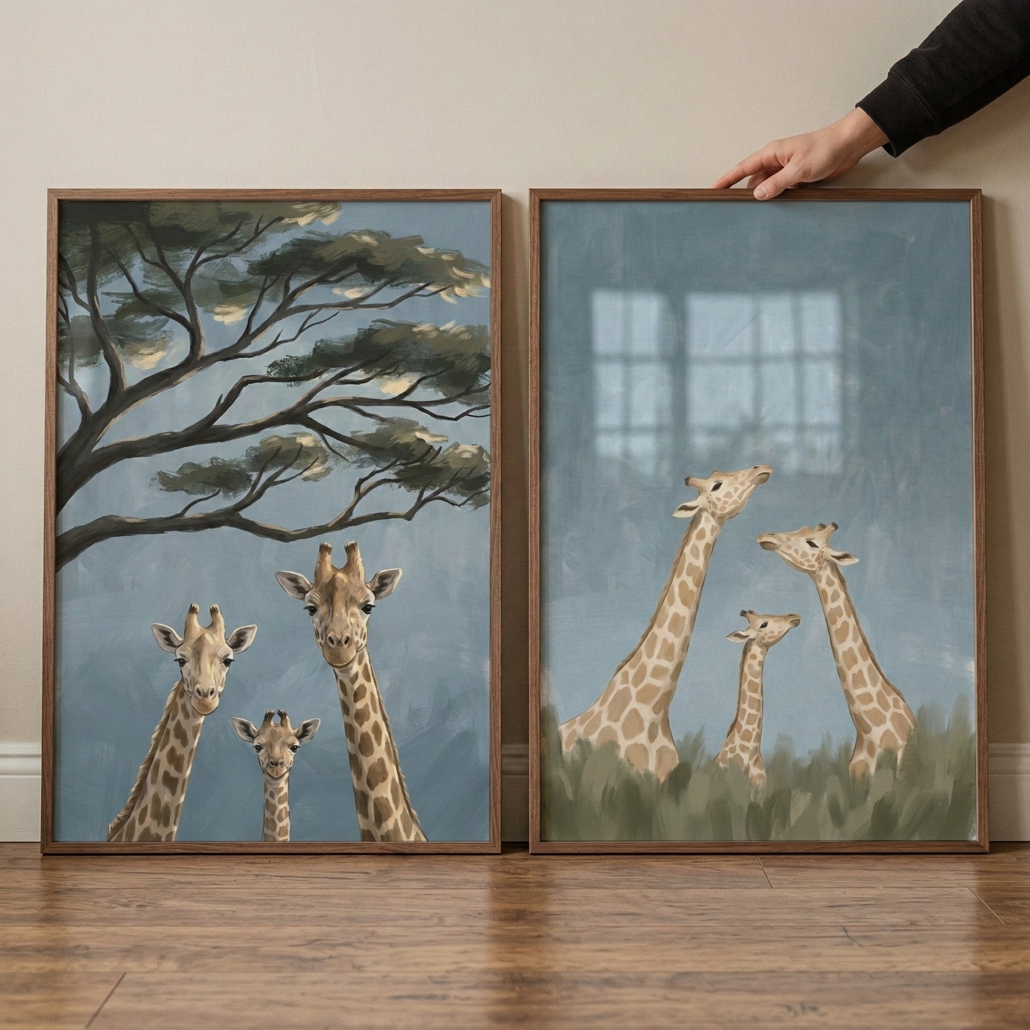 Safari Giraffe Wall Art Set of 2 - Giraffe Family Trio
