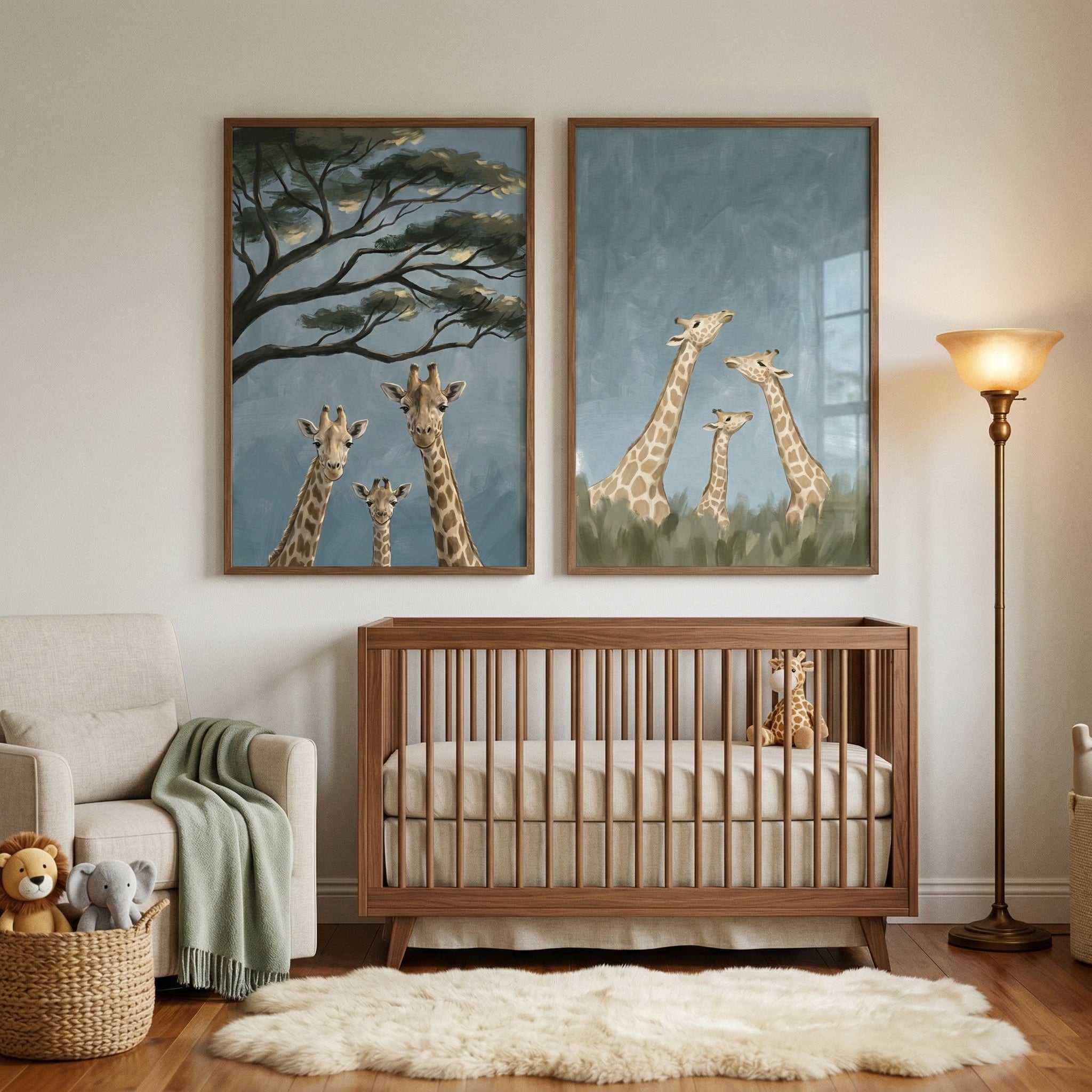 Safari Giraffe Wall Art Set of 2 - Giraffe Family Trio