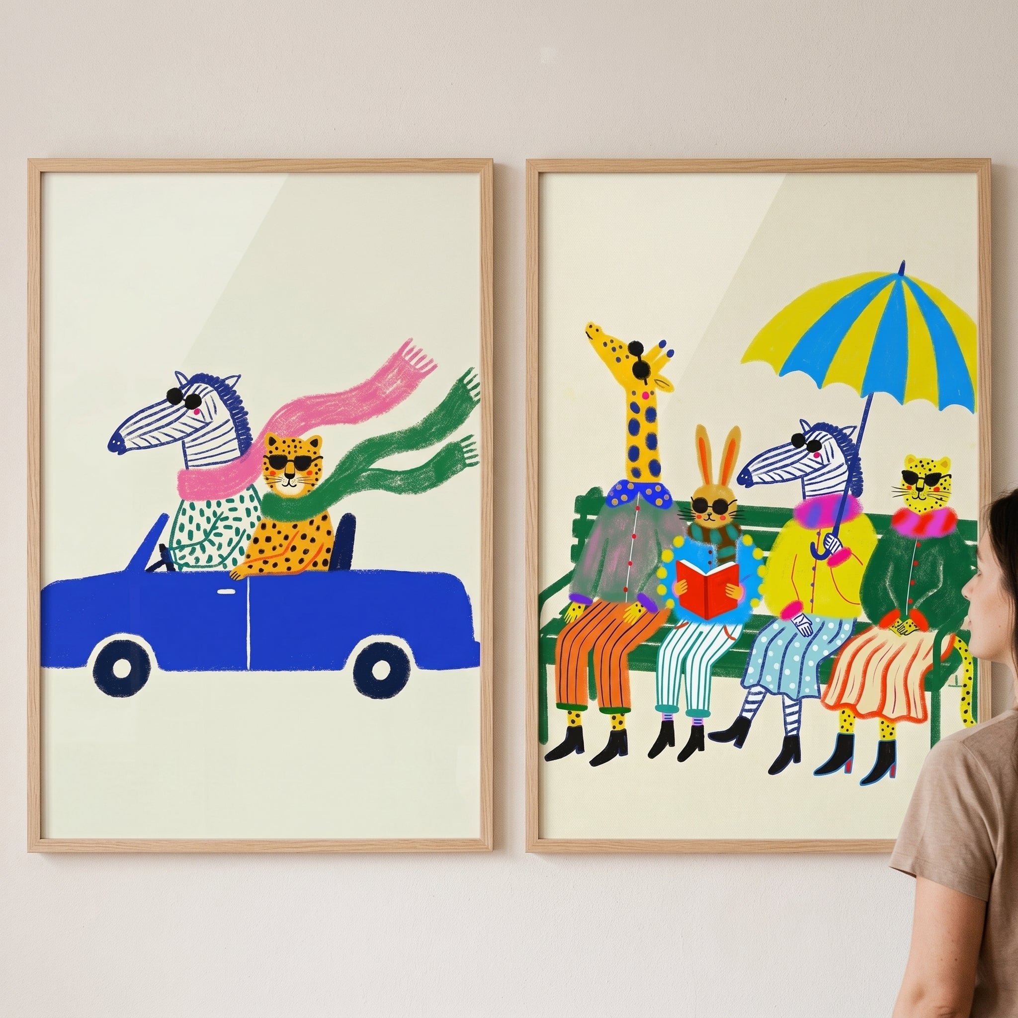 Cool Shades Safari Animal Wall Art Set of 2 - Stylish Animal Travels