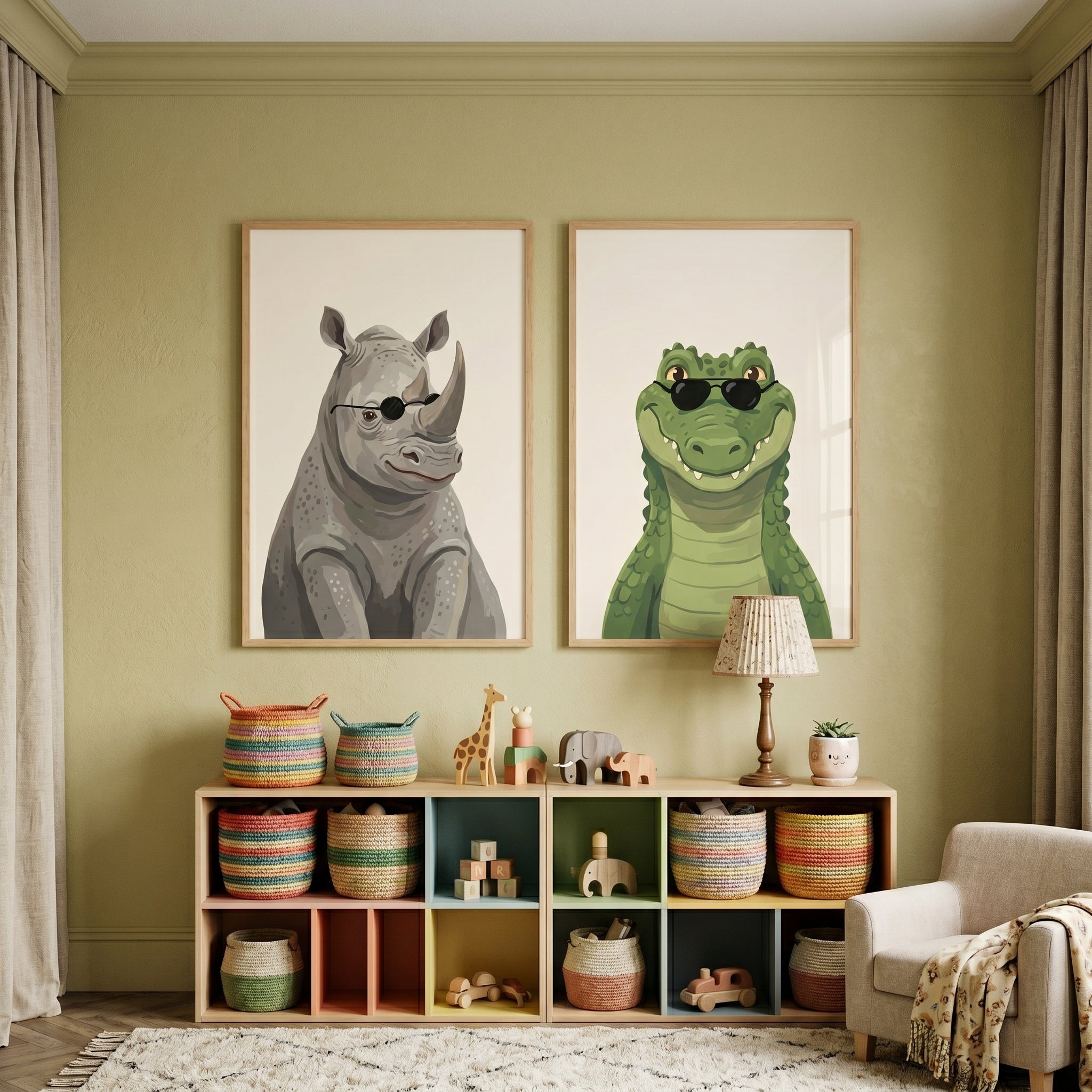 Cool Sunglasses Safari Animals Wall Art Set of 2 - Cool Safari Duo