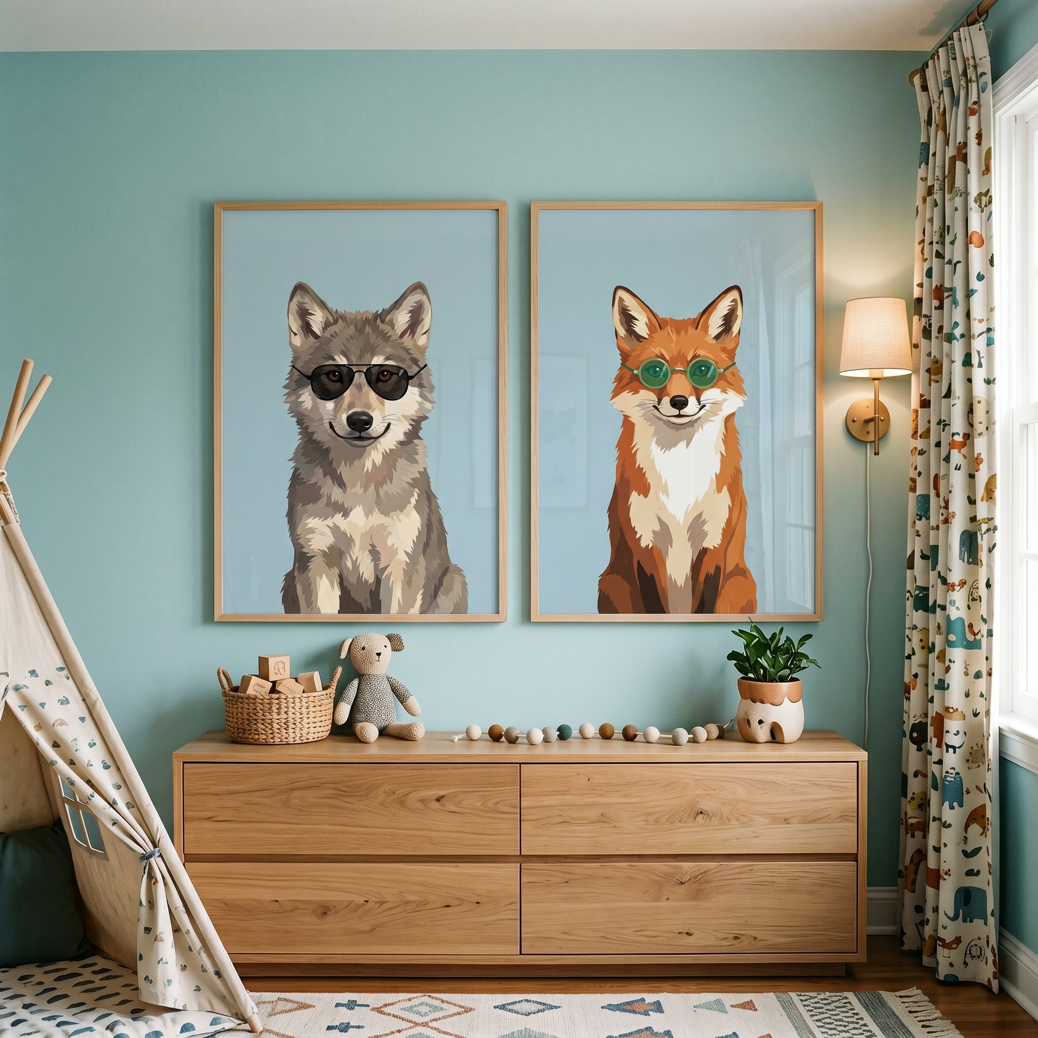 Cool Sunglasses Woodland Animals Wall Art Set of 2 - Shaded Woodland Duo