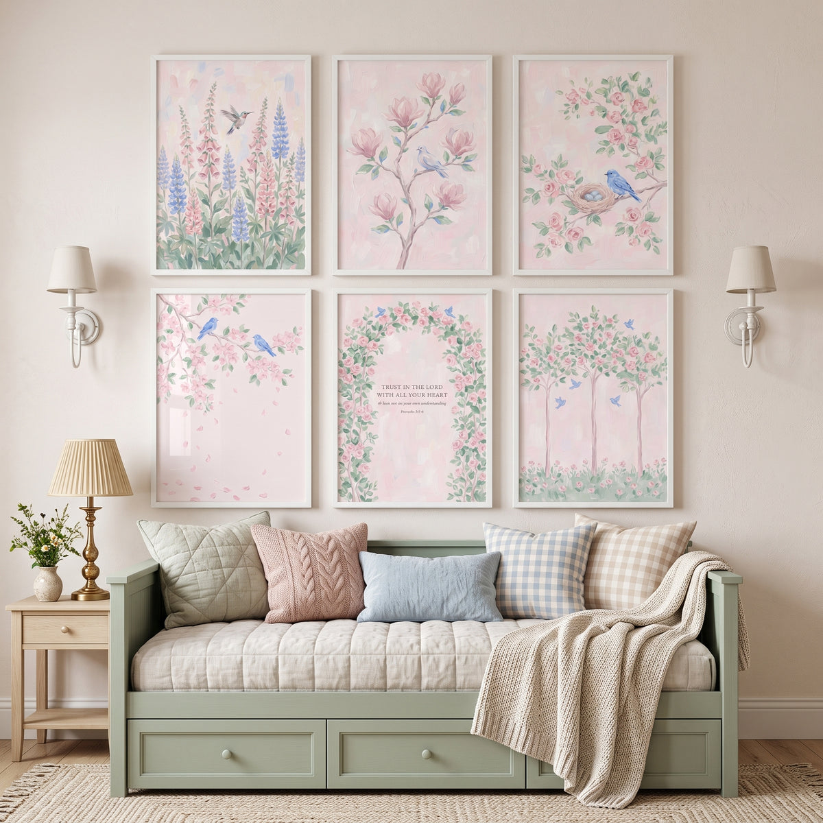 Coquette Blush Floral Garden Wall Art Set of 6 - Pink Petal Peace