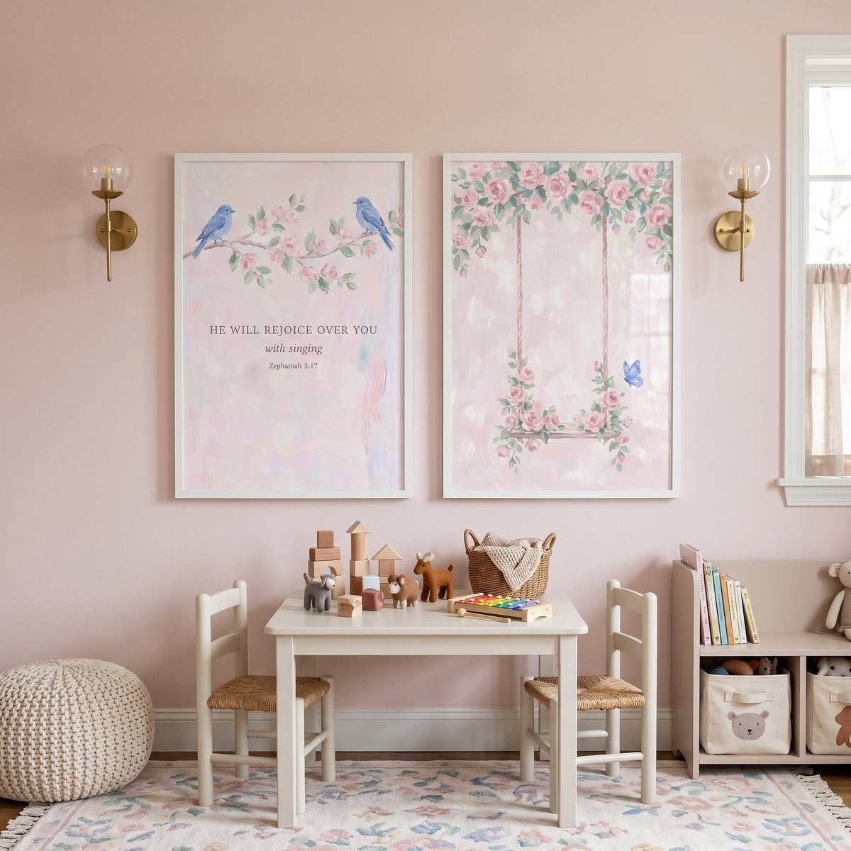 Coquette Soft Pink Rose Wall Art Set of 2 - Serene Floral Praise