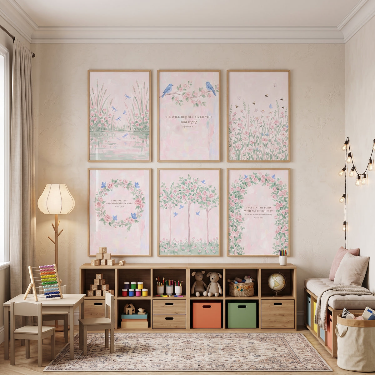 Coquette Watercolor Rose Garden Wall Art Set of 6 - Sacred Bloom Collection