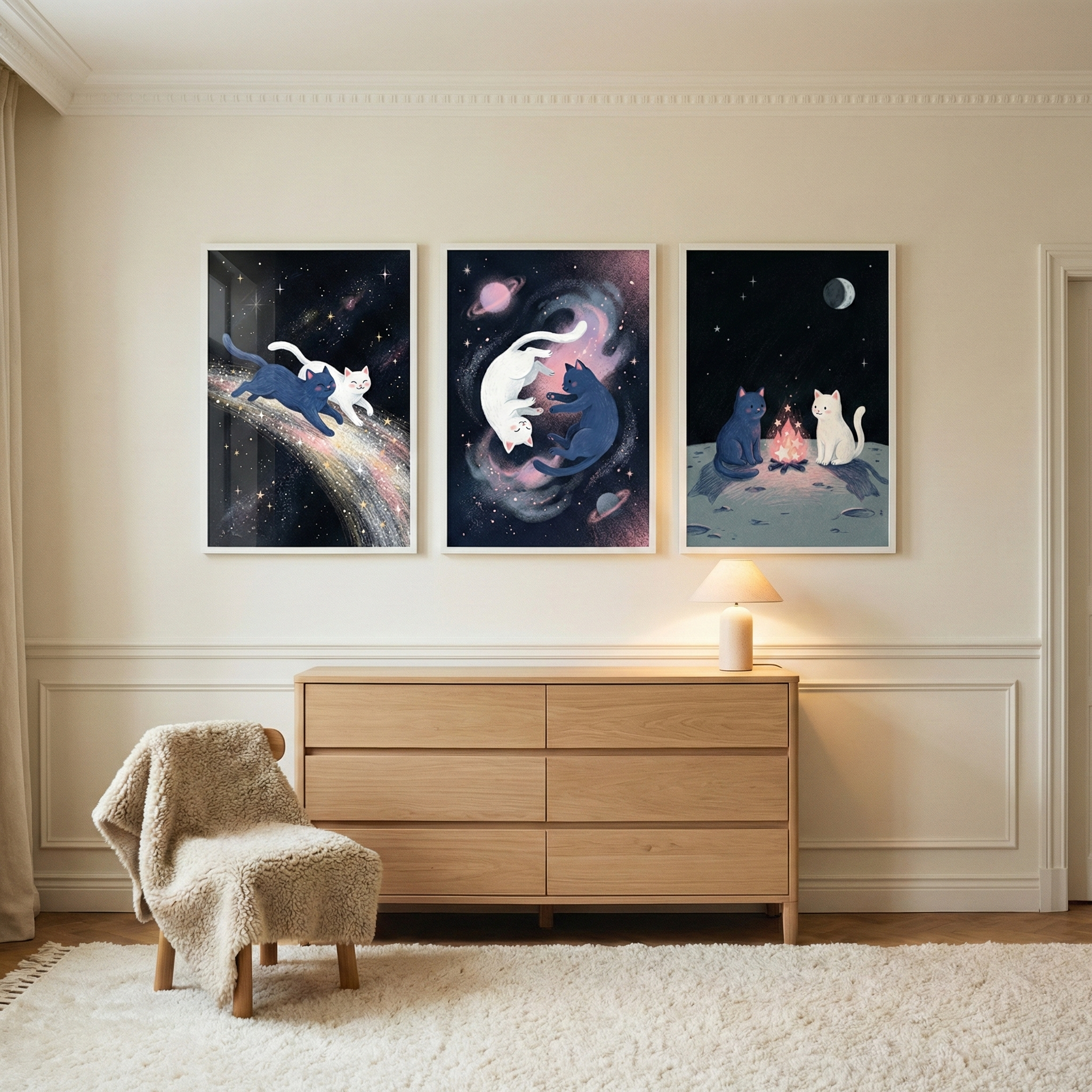 Cosmic Cat Wall Art Set of 3 - Cosmic Feline Duo