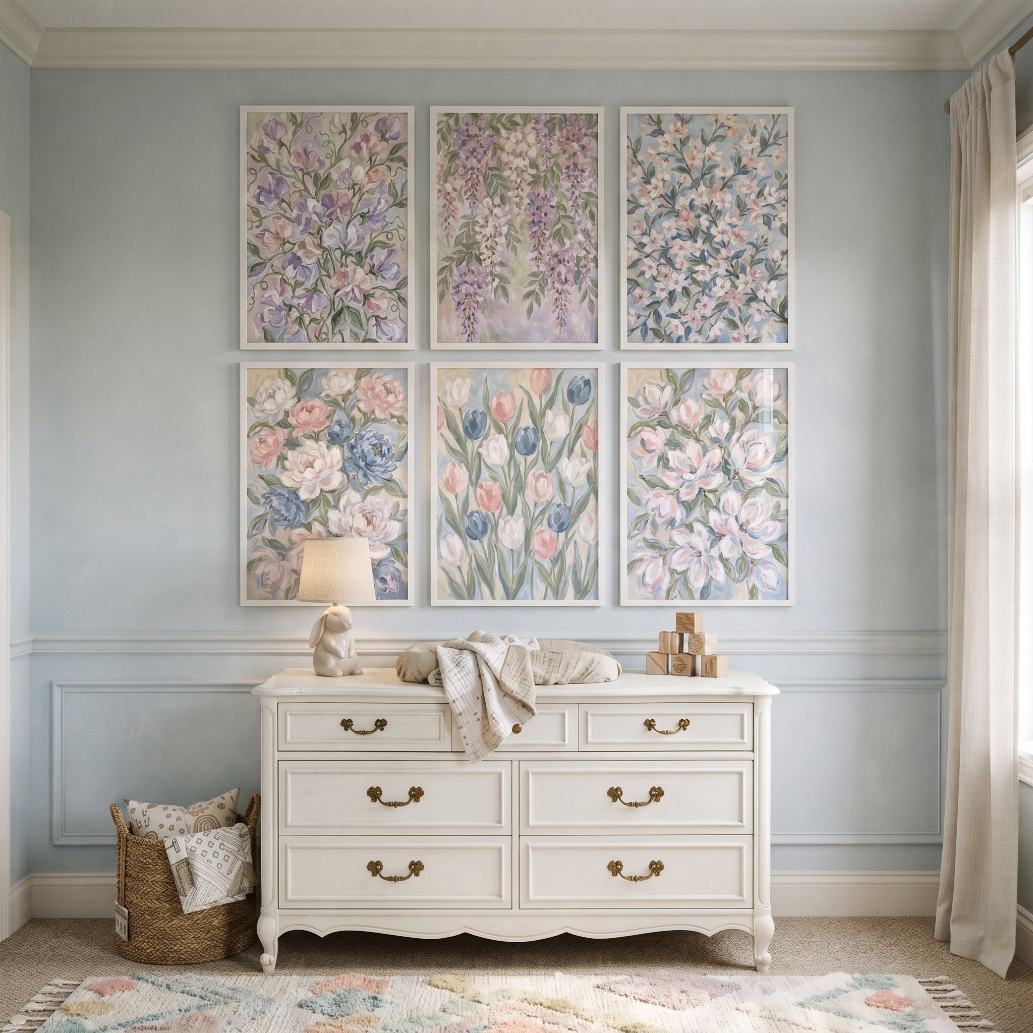 Cottagecore Blush Garden Floral Wall Art Set of 6 - Pastel Garden Suite